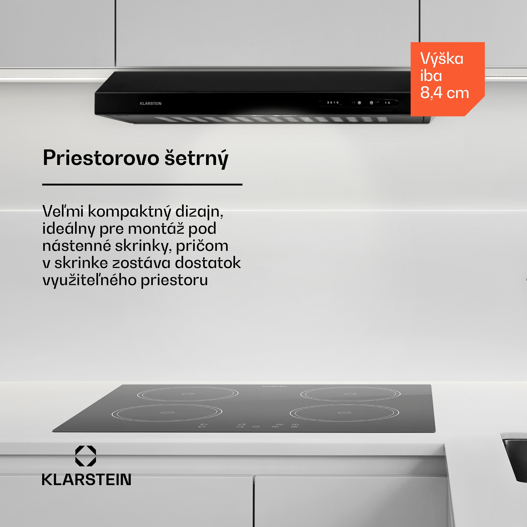 Klarstein UW60BL digestorová odsávačka 60 cm podskrinková LED 208 m³/h