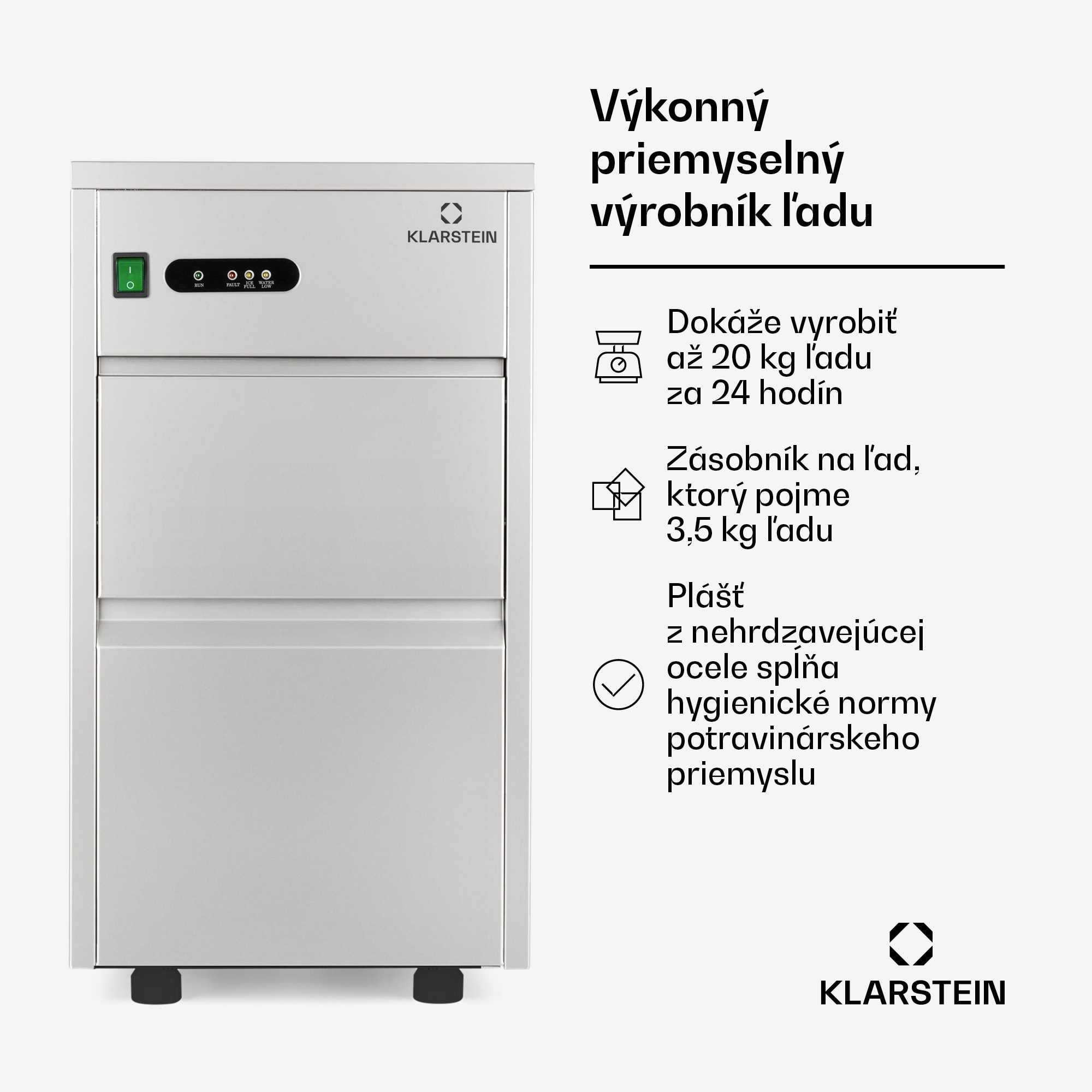 Klarstein Powericer XL, výrobník ľadu, priemyselné zariadenie na výrobu kociek ľadu, 145 W