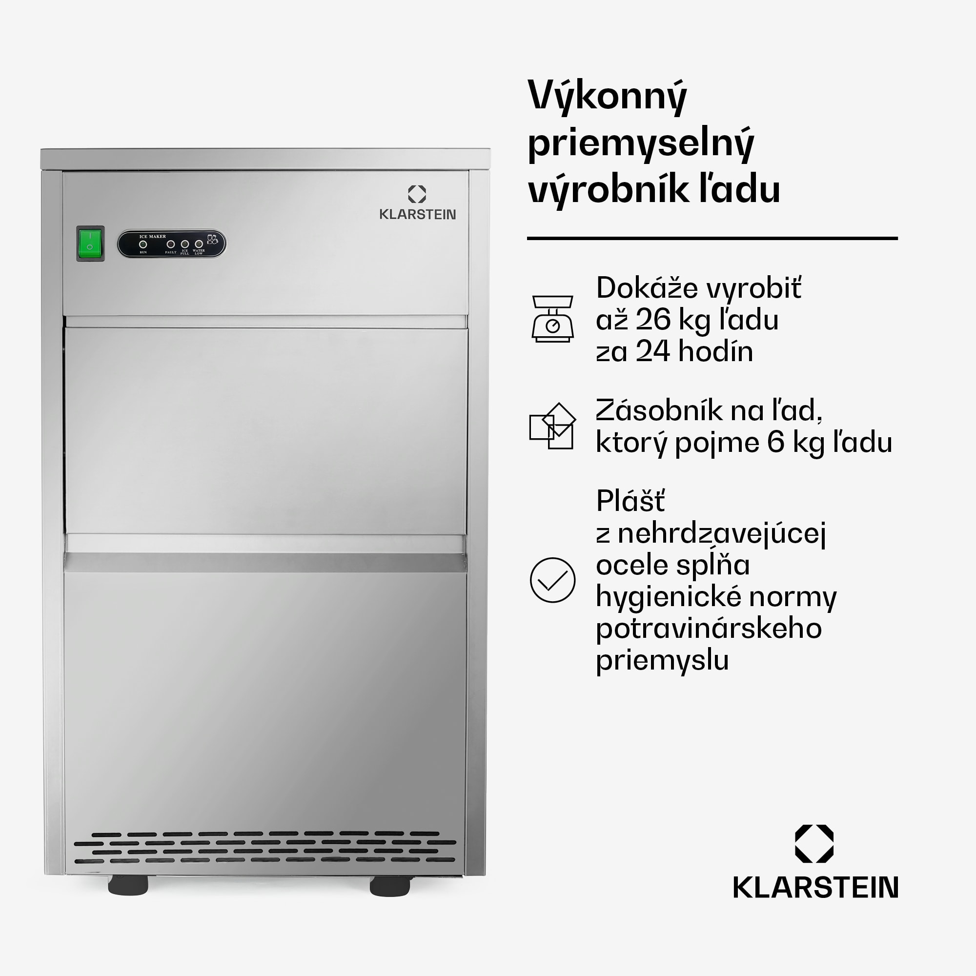 Klarstein Powericer XXL, výrobník ľadu, priemyselné zariadenie na výrobu kociek ľadu, 160 W