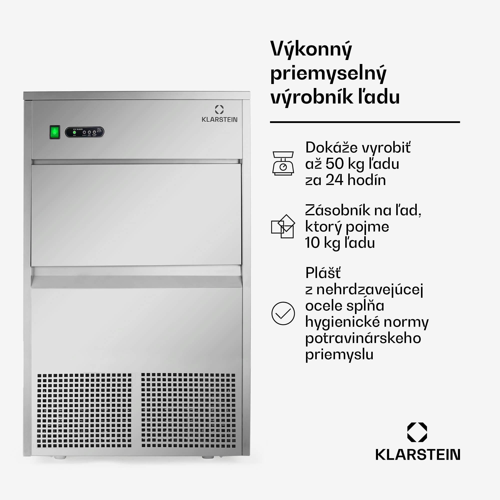Klarstein Powericer XXXL, výrobník ľadu, priemyselné zariadenie na výrobu kociek ľadu, 260 W