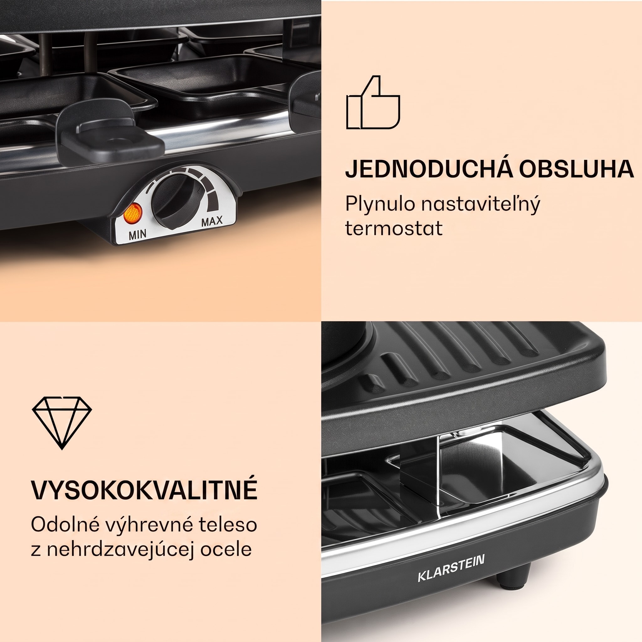 Klarstein Entrecote, raclette gril s fondue 2 v 1, 1100 W, prírodný kameň, pre 8 osôb – Obrázok 3