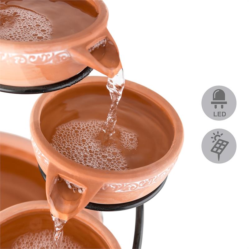 Blumfeldt Empoli kaskádová fontána terakota 5 stupňov 200 l/h solárna 2W LED – Obrázok 2