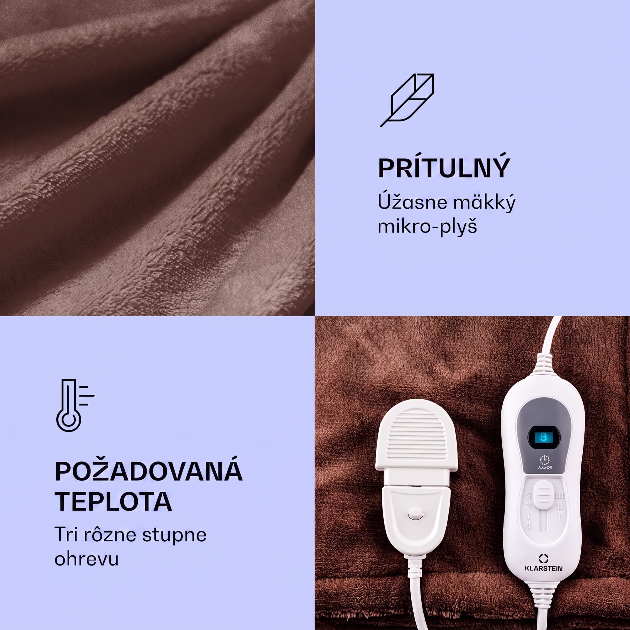 Klarstein Dr. Watson XL, vyhrievacia deka, 120 W, 180 x 130 cm, prateľná, mikroplyš, zemitohnedá – Obrázok 2