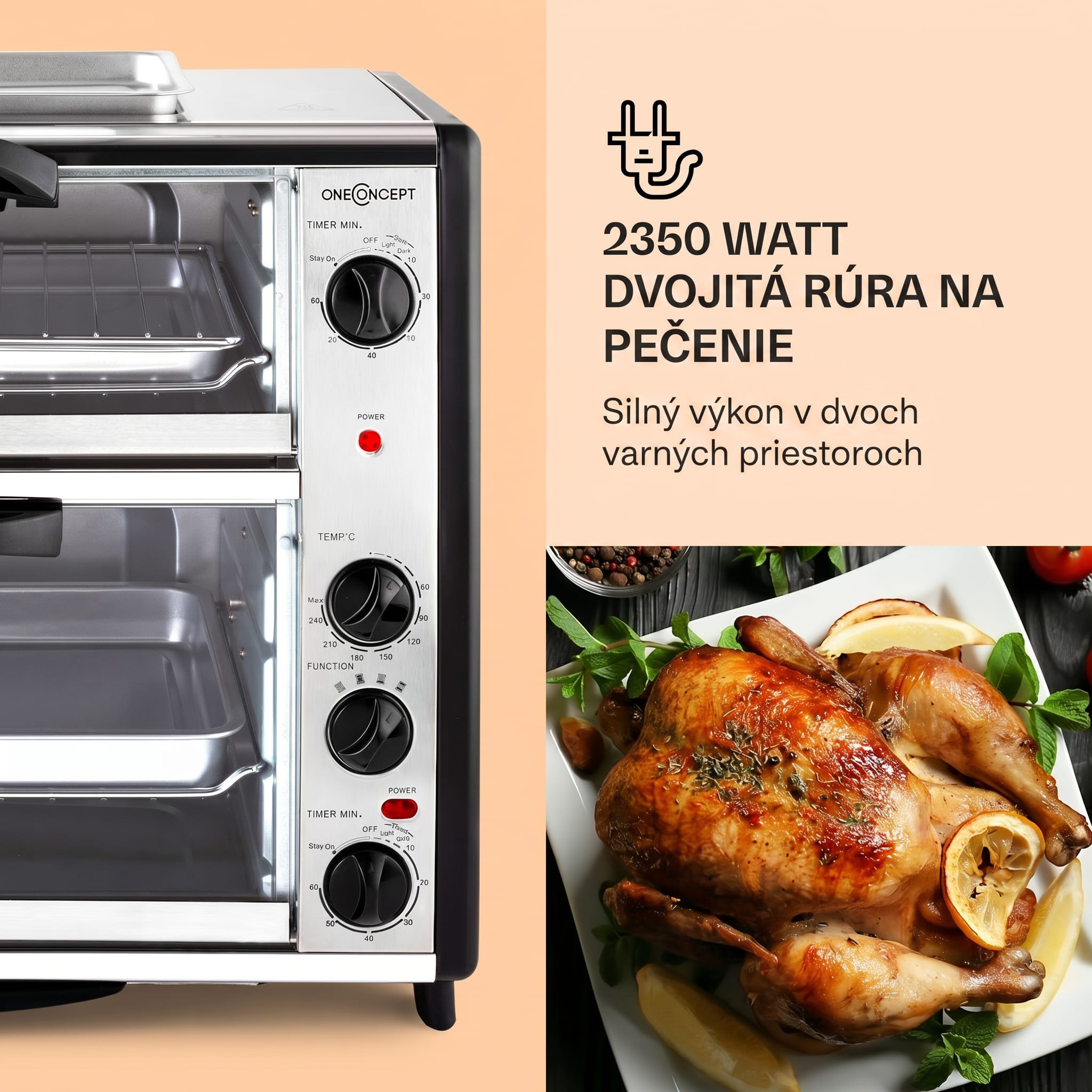 OneConcept All-You-Can-Eat, dvojitá minirúra s grilovaciou platňou, 42 l, 2350 W