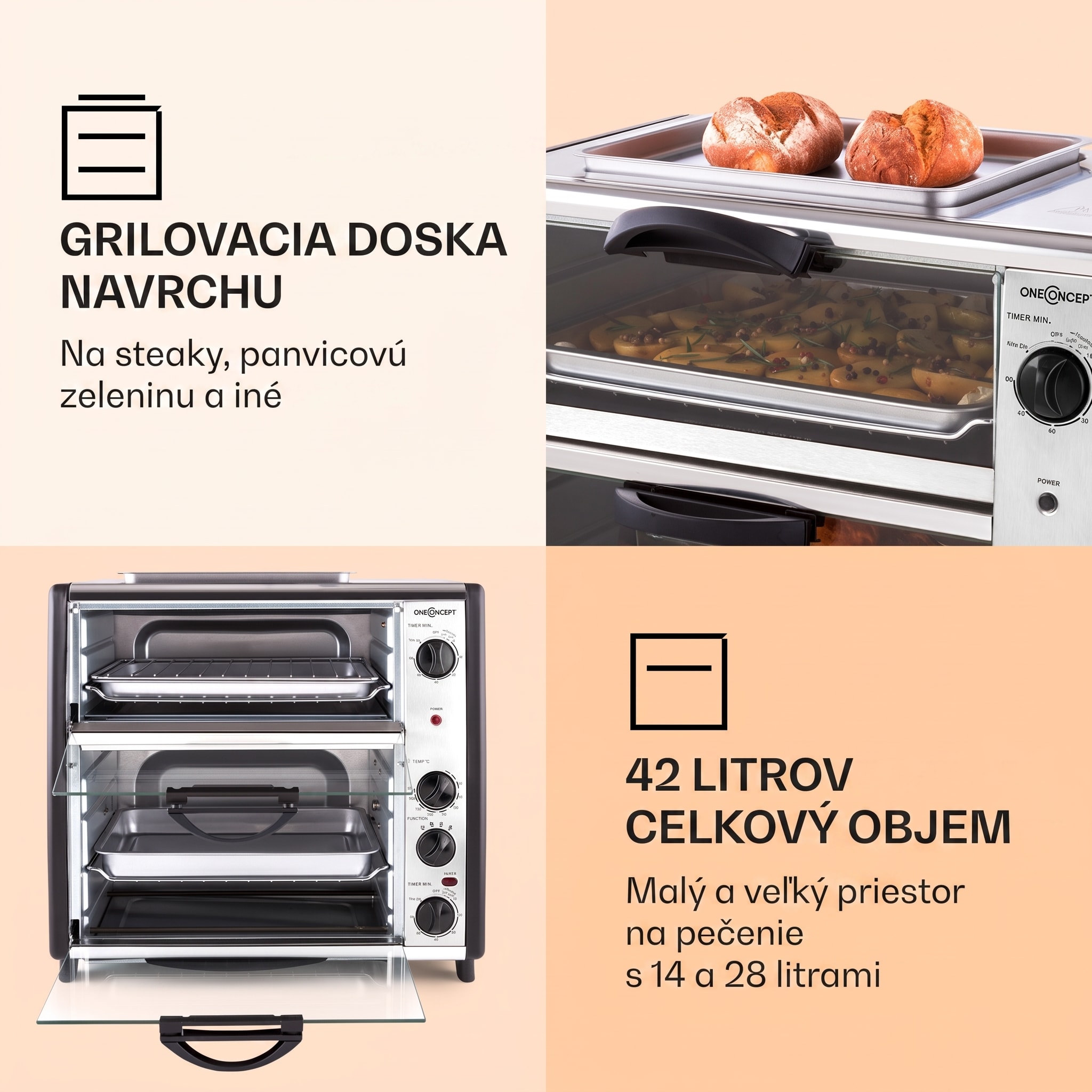 OneConcept All-You-Can-Eat, dvojitá minirúra s grilovaciou platňou, 42 l, 2350 W – Obrázok 2