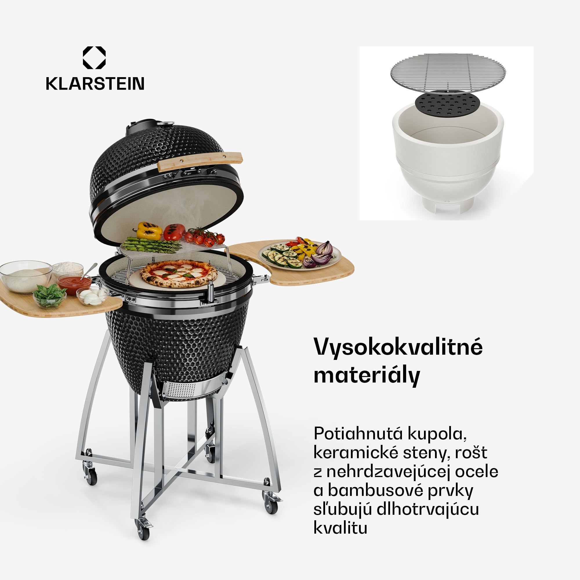 Klarstein Kingsize, kamado gril, keramický, 21", údenie, pomalé pečenie, nehrdzavejúca oceľ – Obrázok 4