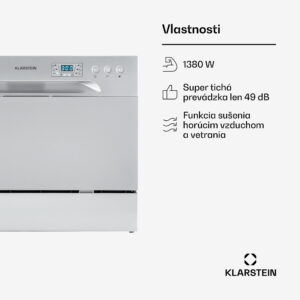 Klarstein Amazonia 6, umývačka riadu, 1380 W, na 6 súprav riadu, energet. trieda F, 49 dB, tlačidlové ovládanie