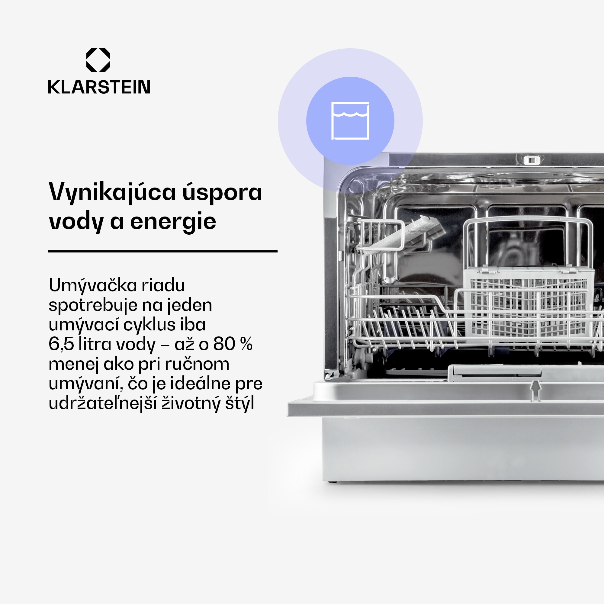 Klarstein Amazonia 6, umývačka riadu, 1380 W, na 6 súprav riadu, energet. trieda F, 49 dB, tlačidlové ovládanie – Obrázok 4