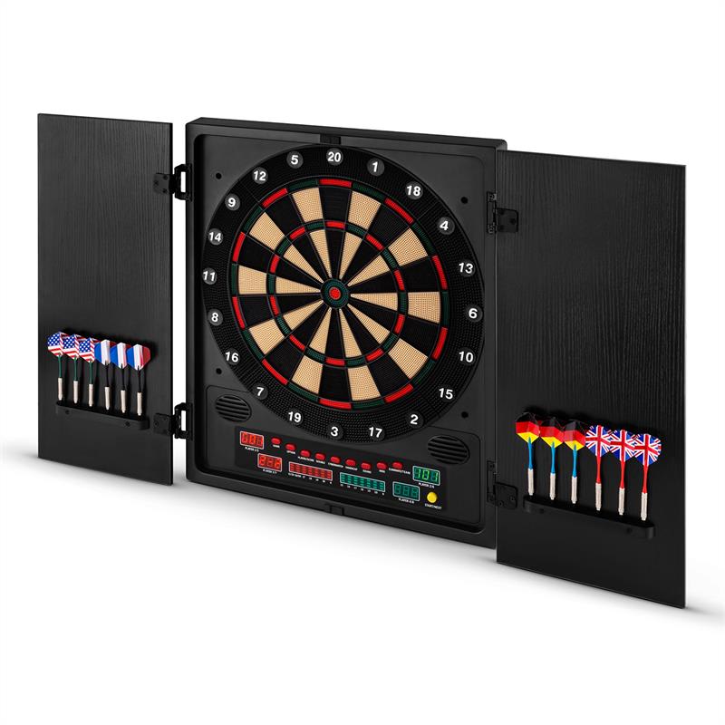 KLARFIT Dartmaster 180, čierny, elektronický terč so šípkami a dvierkami – Obrázok 4