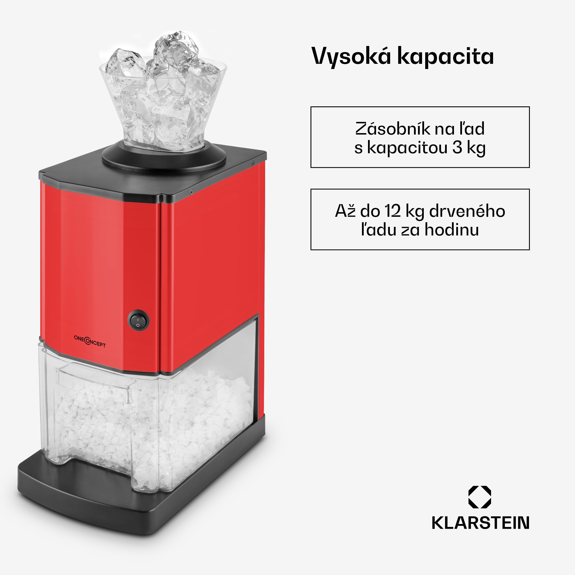 OneConcept Icebreaker, drvič ľadu, 15 kg/h, objem 3,5 l, zásobník na ľad, nehrdzavejúca oceľ, červený – Obrázok 2