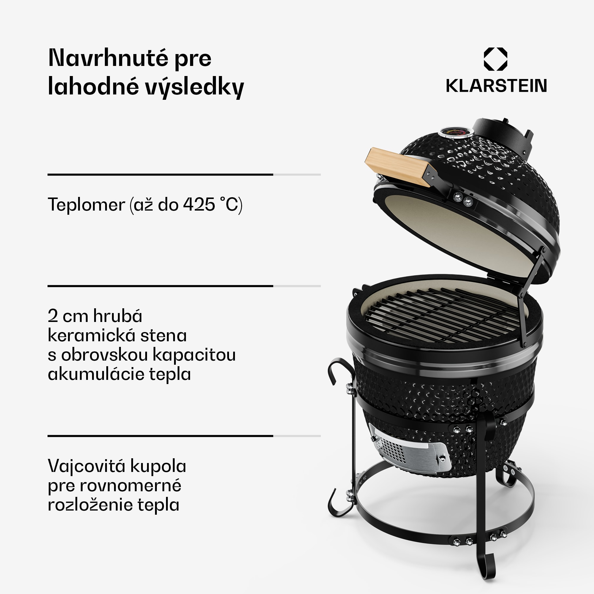 Klarstein Princesize, kamado gril, keramický, 11", údenie, BBQ, pomalé varenie, čierny – Obrázok 2
