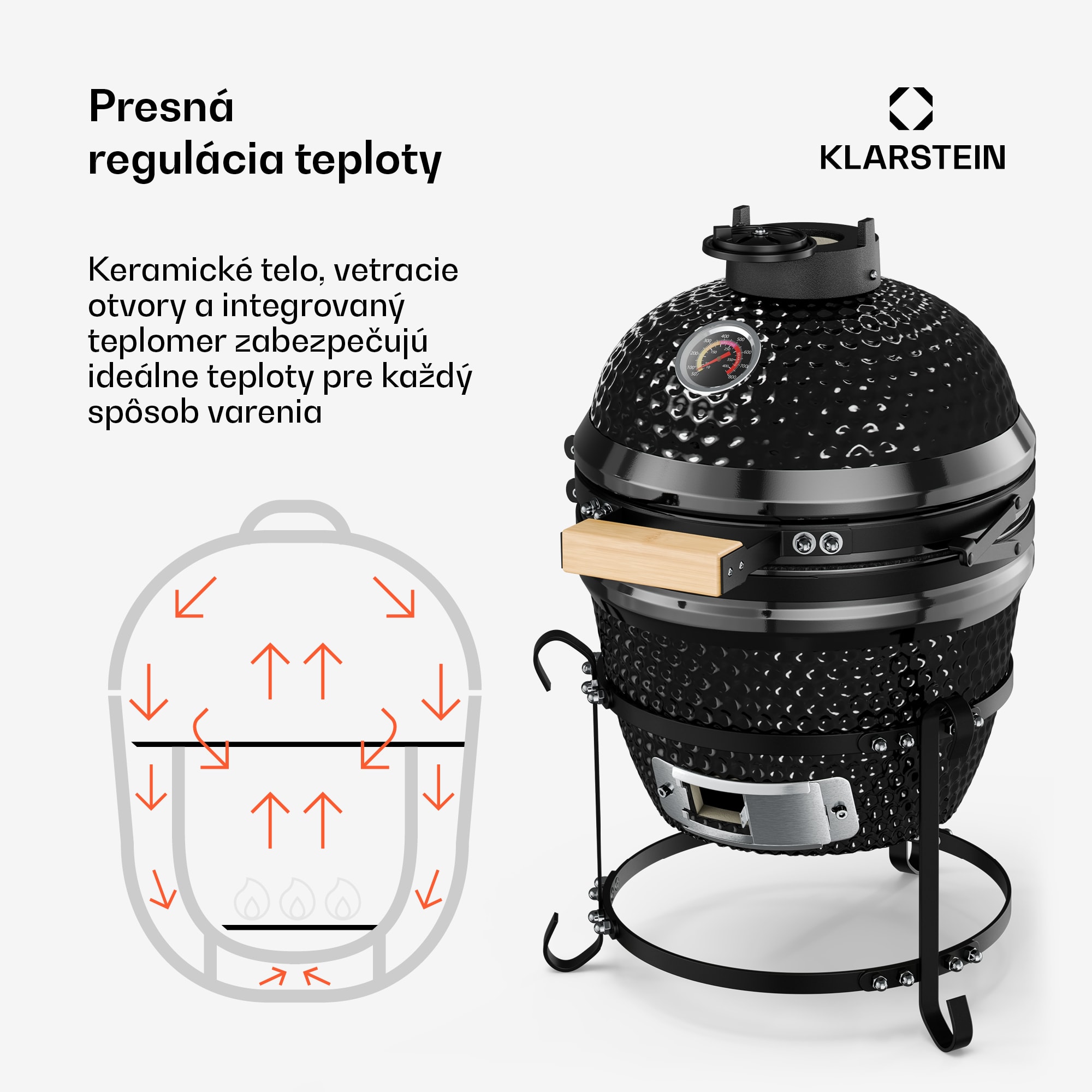 Klarstein Princesize, kamado gril, keramický, 11", údenie, BBQ, pomalé varenie, čierny – Obrázok 3