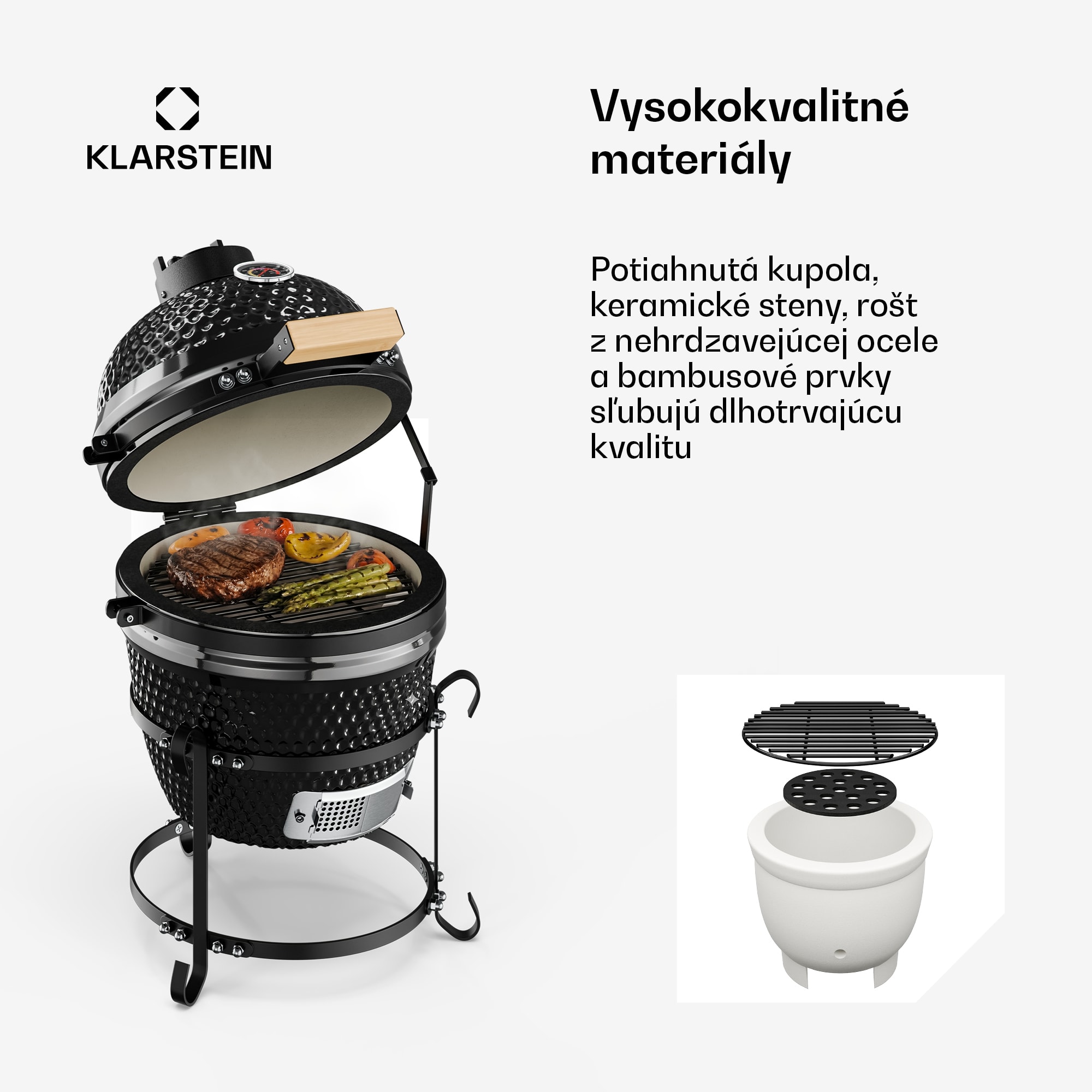 Klarstein Princesize, kamado gril, keramický, 11", údenie, BBQ, pomalé varenie, čierny – Obrázok 4