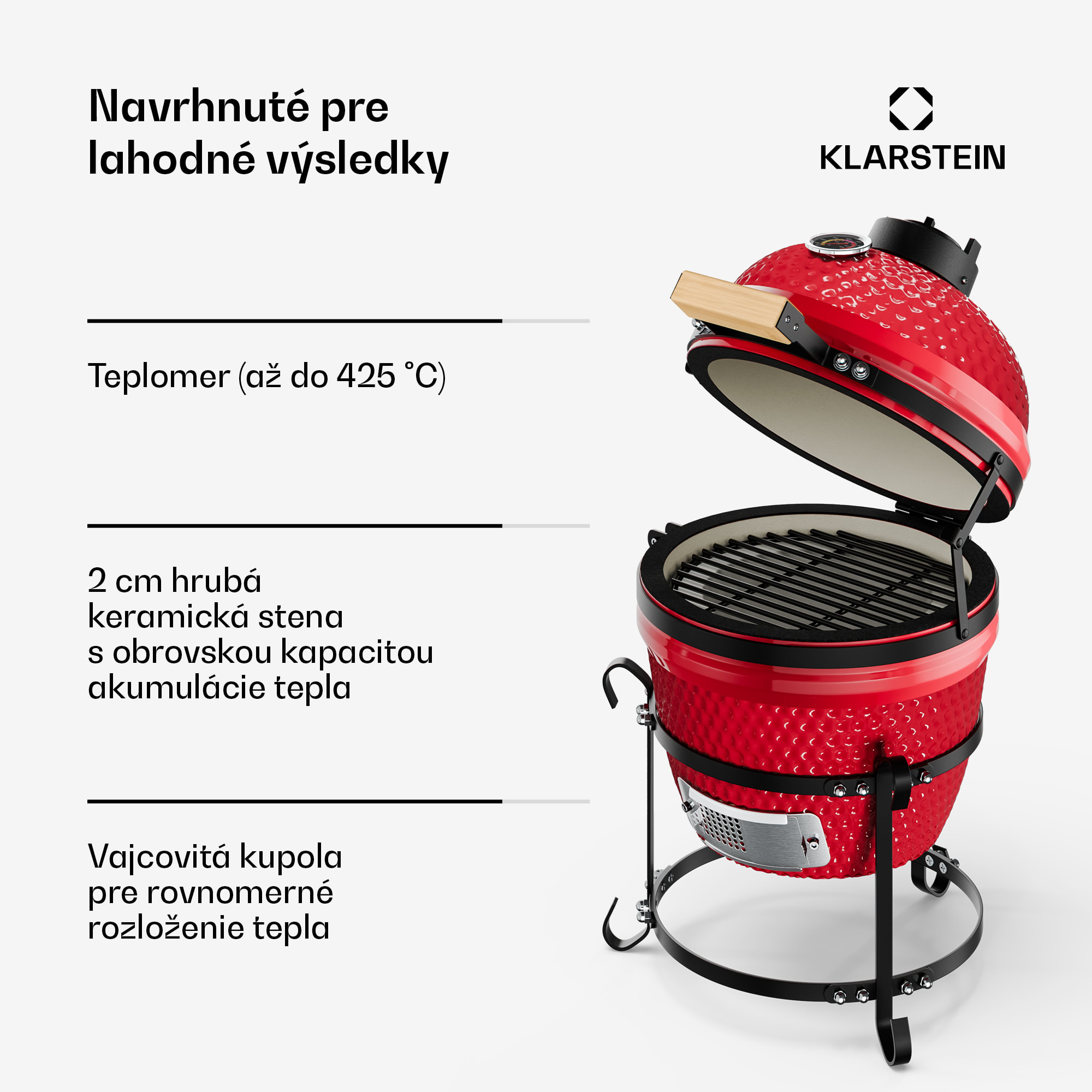 Klarstein Princesize, kamado gril, keramický, 11", údenie, BBQ, pomalé varenie, červený – Obrázok 2