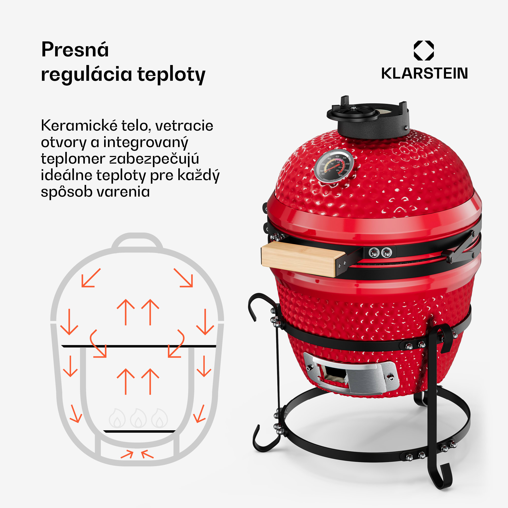 Klarstein Princesize, kamado gril, keramický, 11", údenie, BBQ, pomalé varenie, červený – Obrázok 3