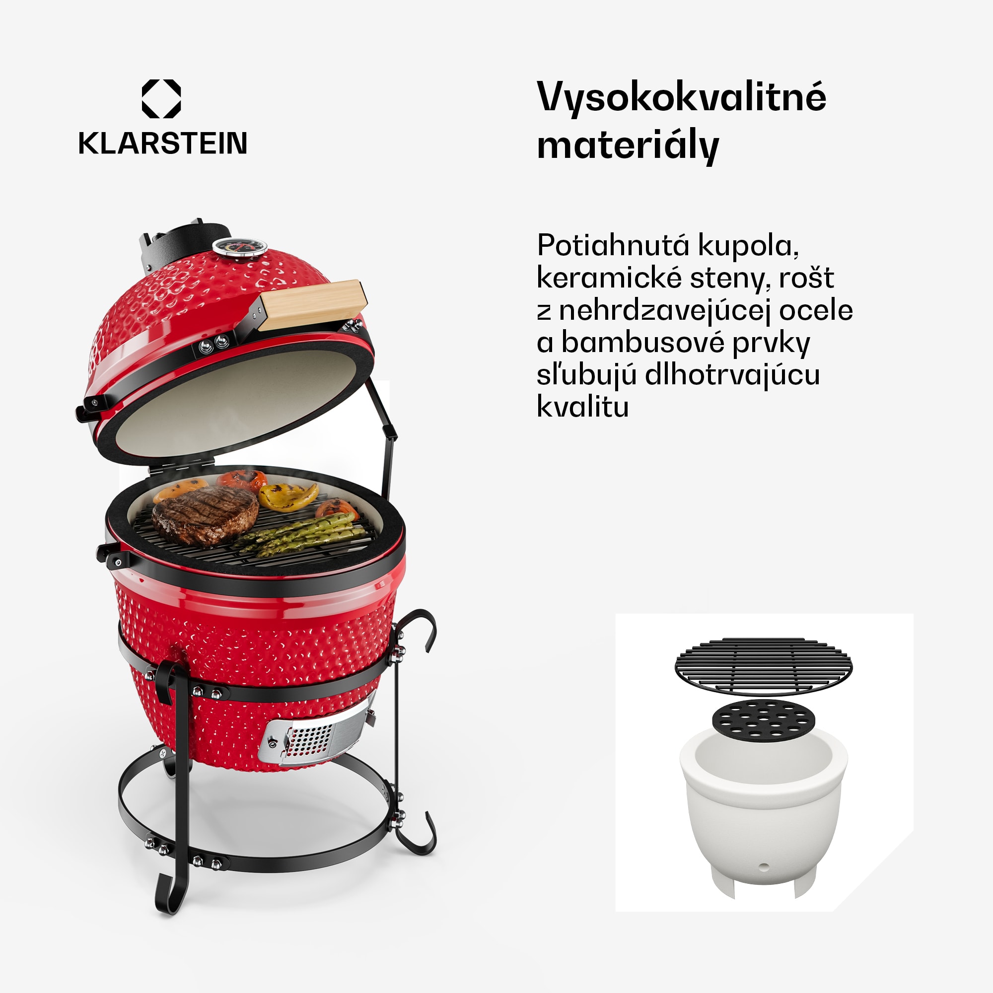 Klarstein Princesize, kamado gril, keramický, 11", údenie, BBQ, pomalé varenie, červený – Obrázok 4