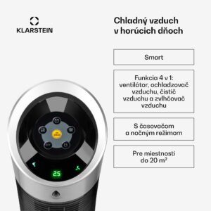 Klarstein Skyscraper Ice, 4 v 1 ochladzovač vzduchu, ventilátor, čistička vzduchu, zvlhčovač, 45 W, 180 m³/h, oscilácia, mobilný, diaľkové ovládanie