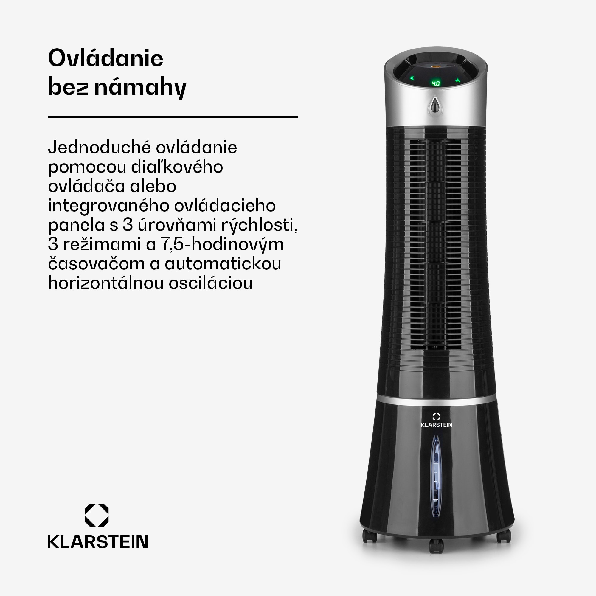 Klarstein Skyscraper Ice, 4 v 1 ochladzovač vzduchu, ventilátor, čistička vzduchu, zvlhčovač, 45 W, 180 m³/h, oscilácia, mobilný, diaľkové ovládanie – Obrázok 3