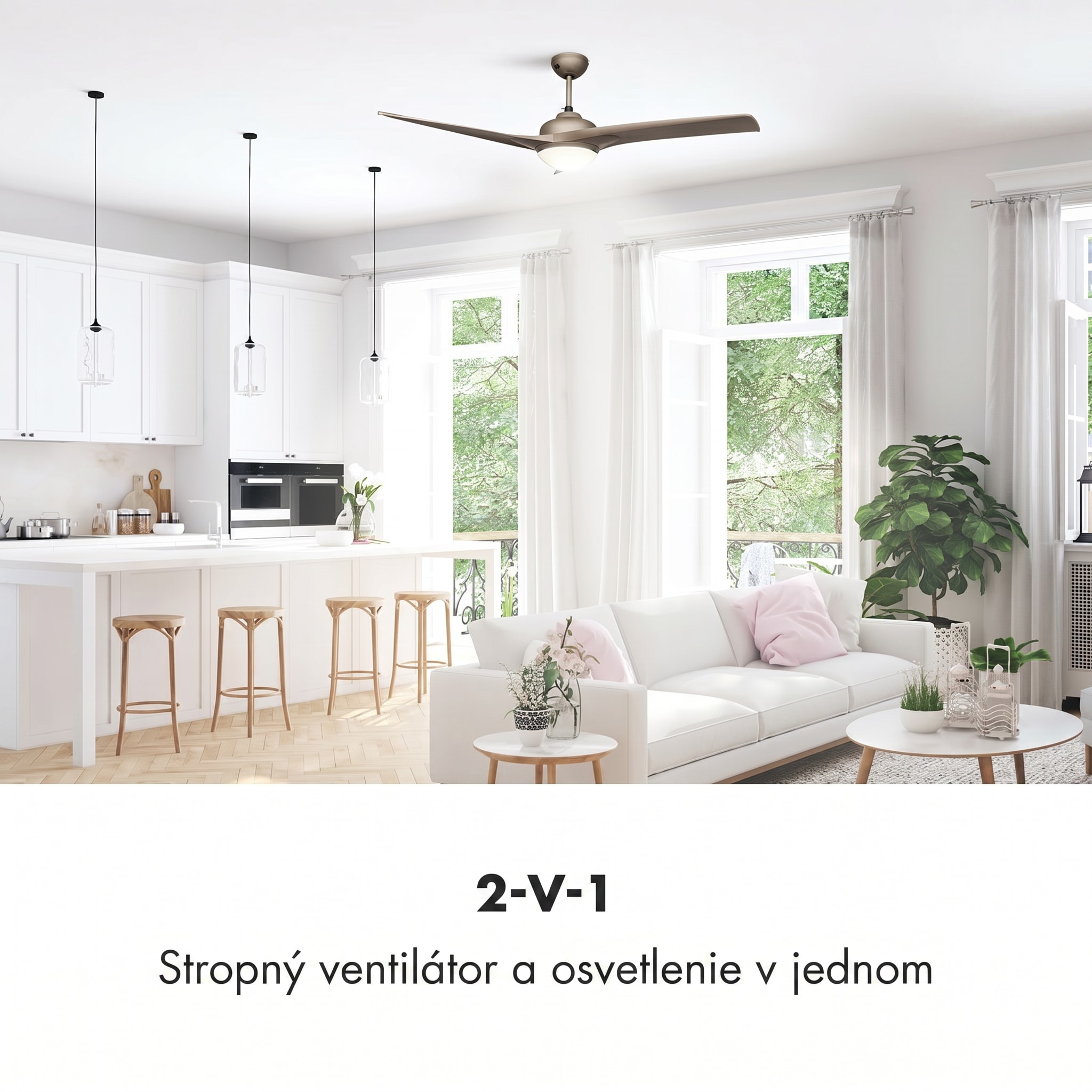 Klarstein Figo, stropný ventilátor, 52", 55 W, stropná lampa, 2 x 42 W, diaľkový ovládač, titán