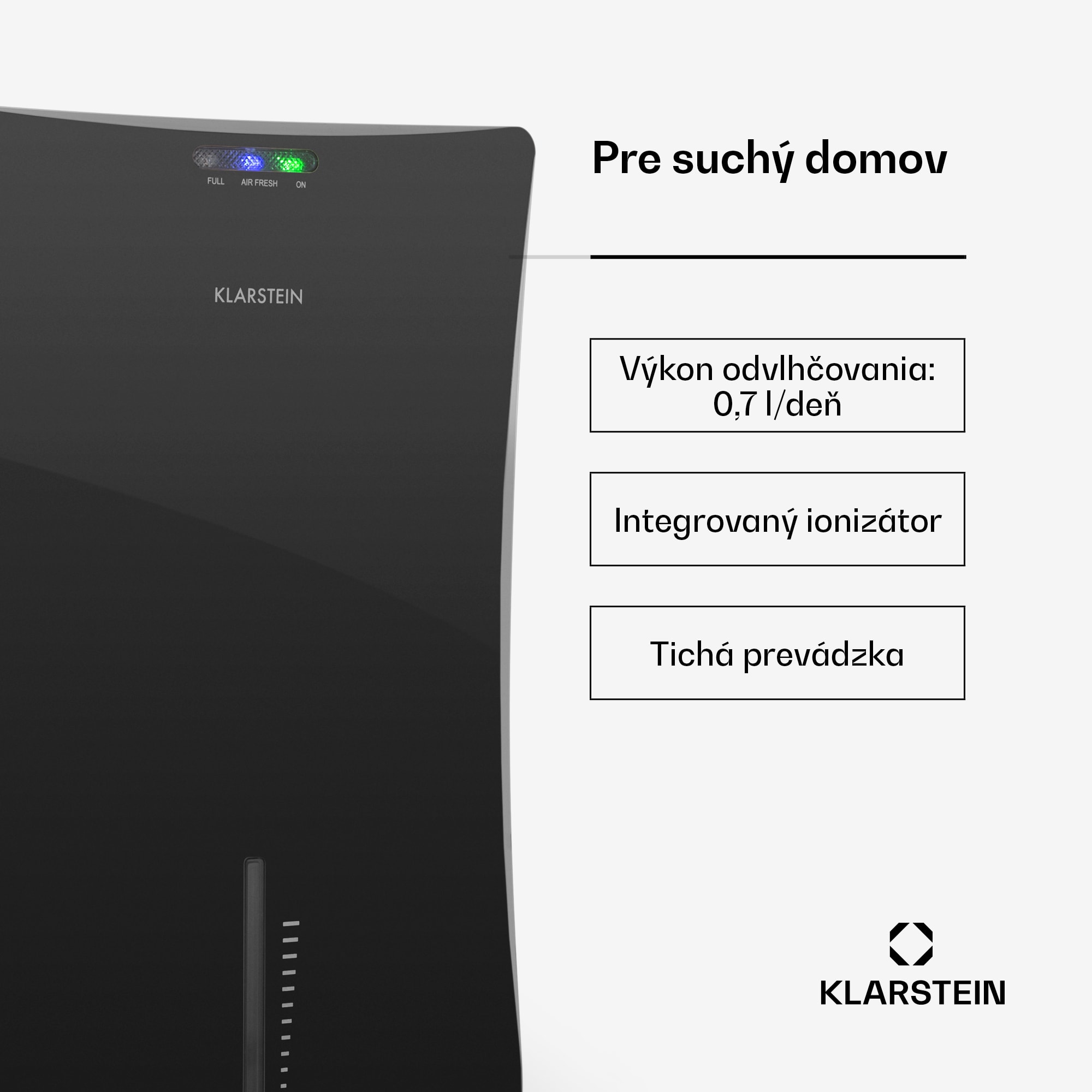 Klarstein Drybest 2000 2G, odvlhčovač vzduchu, ionizátor, 700 ml/d, 70 W, čierny