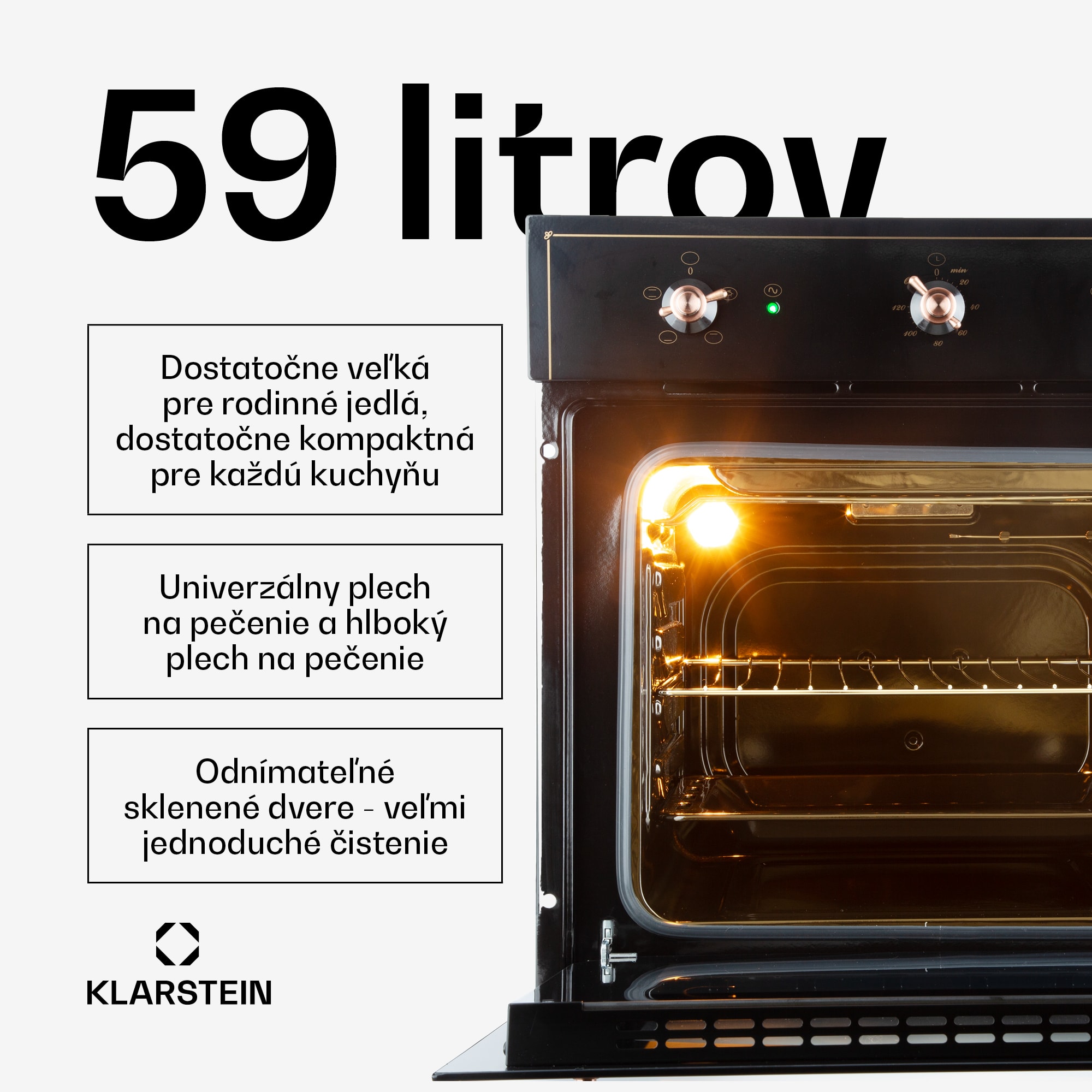 Klarstein Vilhelmine, vstavaná rúra, 59 l, energet. trieda A, čierna – Obrázok 2