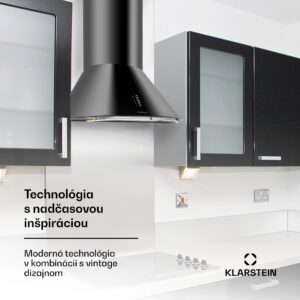 Klarstein Lumio Neo, digestor, 60 cm, komínový, 615 m³/h, retro dizajn, nehrdzavejúca oceľ, čierny
