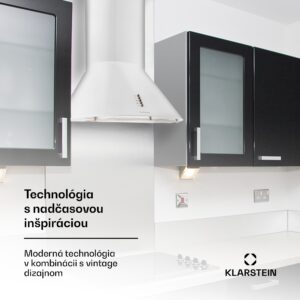 Klarstein Lumio Neo, digestor, 60 cm, komínový, 615 m³/h, retro dizajn, nehrdzavejúca oceľ, biely