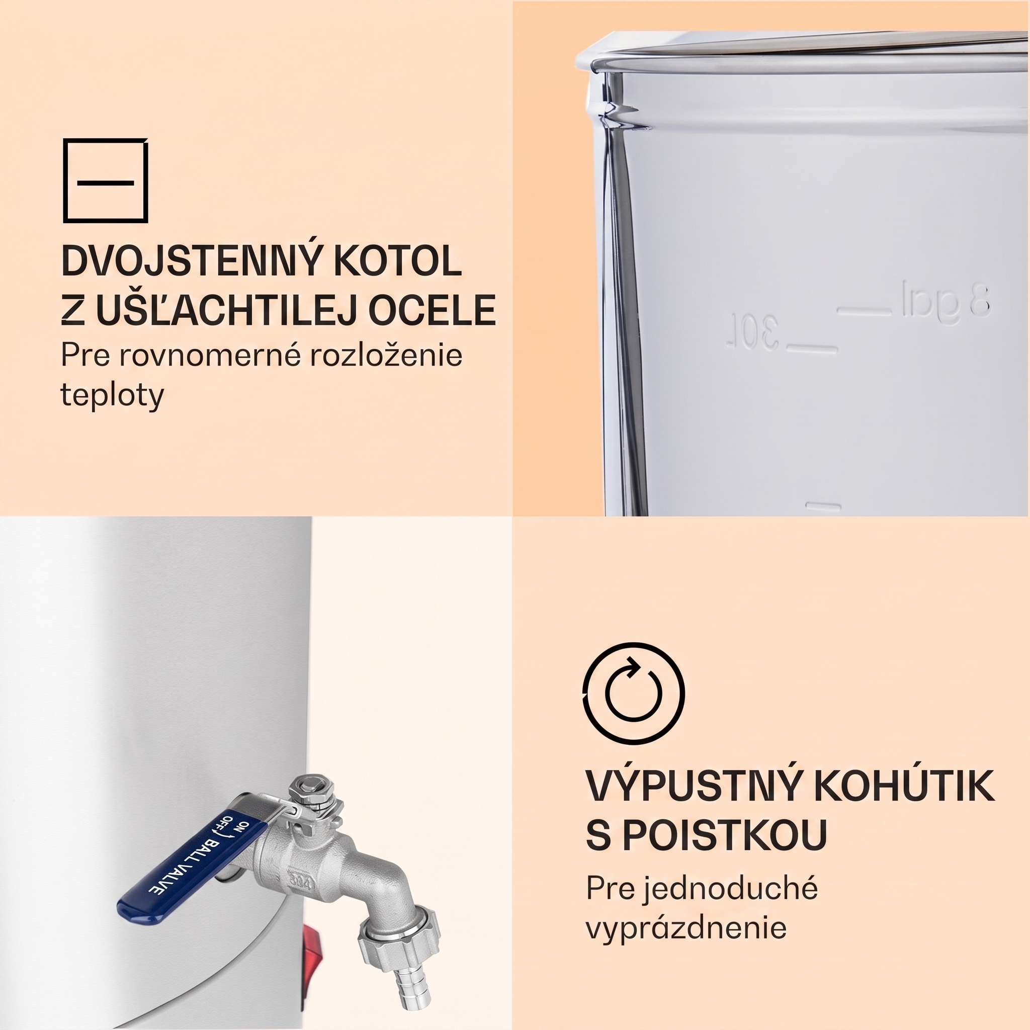 Klarstein Mundschenk, sladový kotol, 30 l, 2500 W, zariadenie na varenie piva, nehrdzavejúca oceľ – Obrázok 4