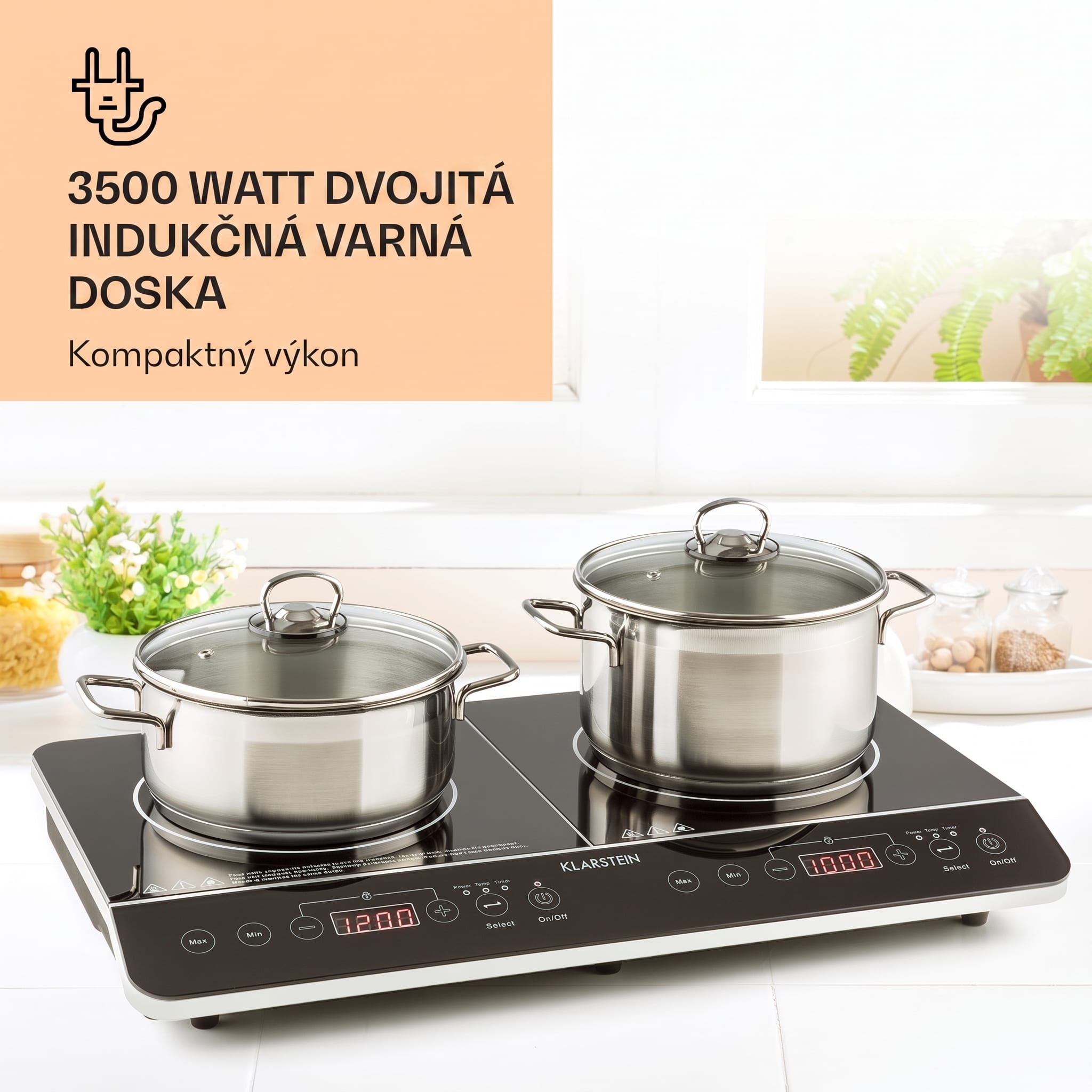 Klarstein VariCook Slim, indukčný varič, 3500 W, 240 °C, 2 platne, časovač, dotykové ovládanie – Obrázok 2