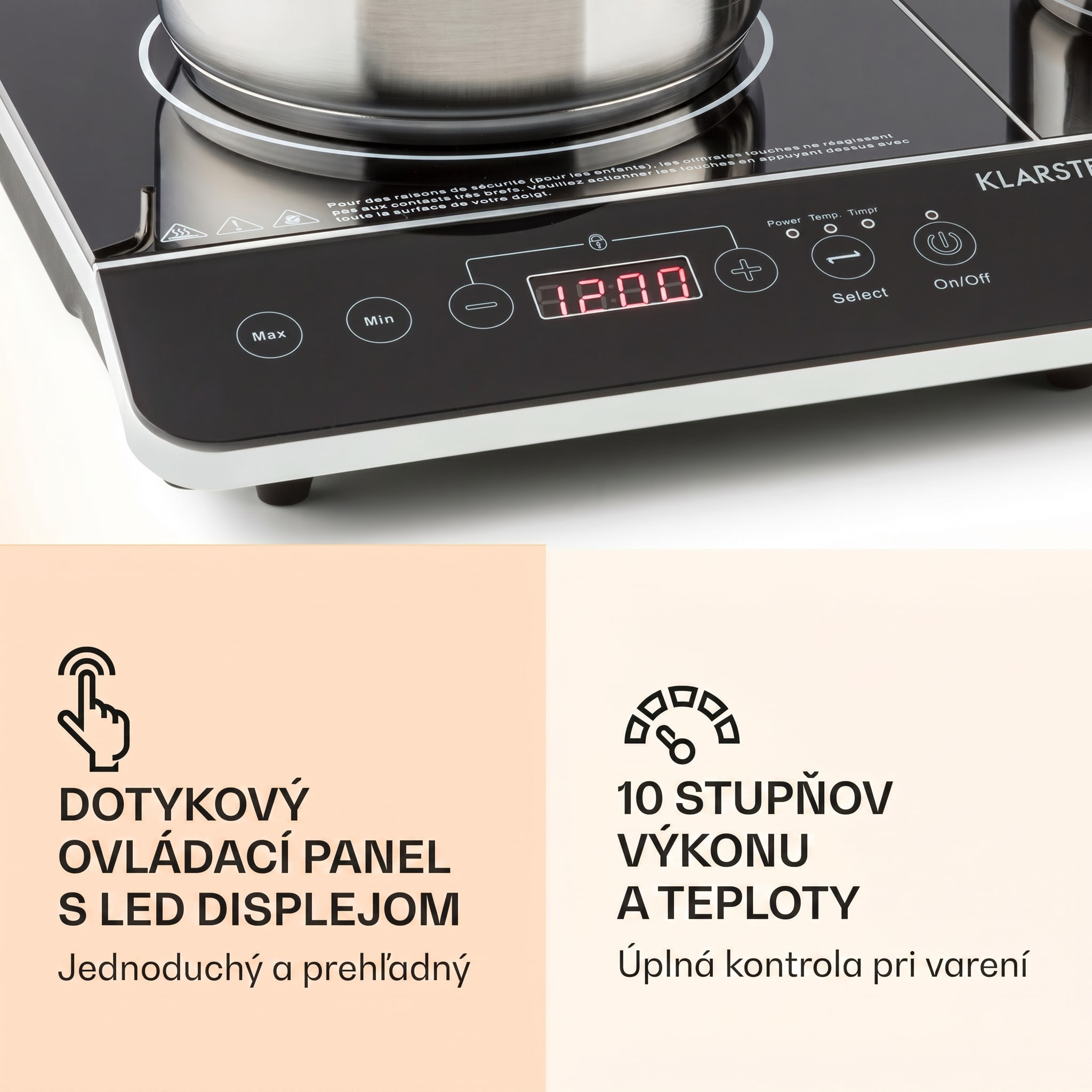 Klarstein VariCook Slim, indukčný varič, 3500 W, 240 °C, 2 platne, časovač, dotykové ovládanie – Obrázok 3
