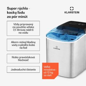 Klarstein On-The-Rocks, výrobník ľadu, 12 kg/24 h, nádrž 2,1 l, LED, nehrdzavejúca oceľ, čierny