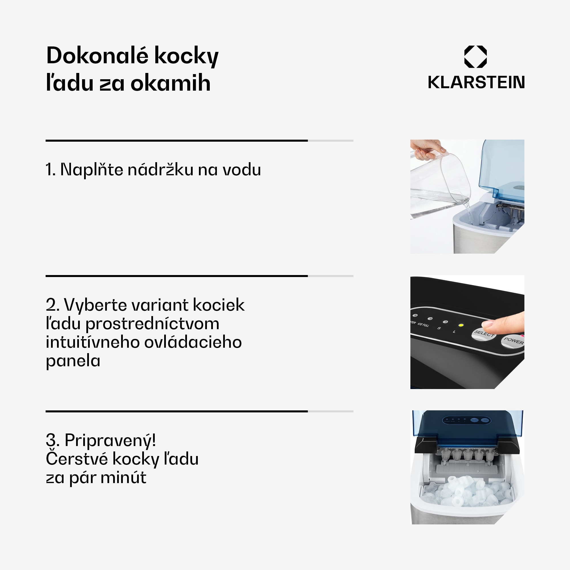 Klarstein On-The-Rocks, výrobník ľadu, 12 kg/24 h, nádrž 2,1 l, LED, nehrdzavejúca oceľ, čierny – Obrázok 4