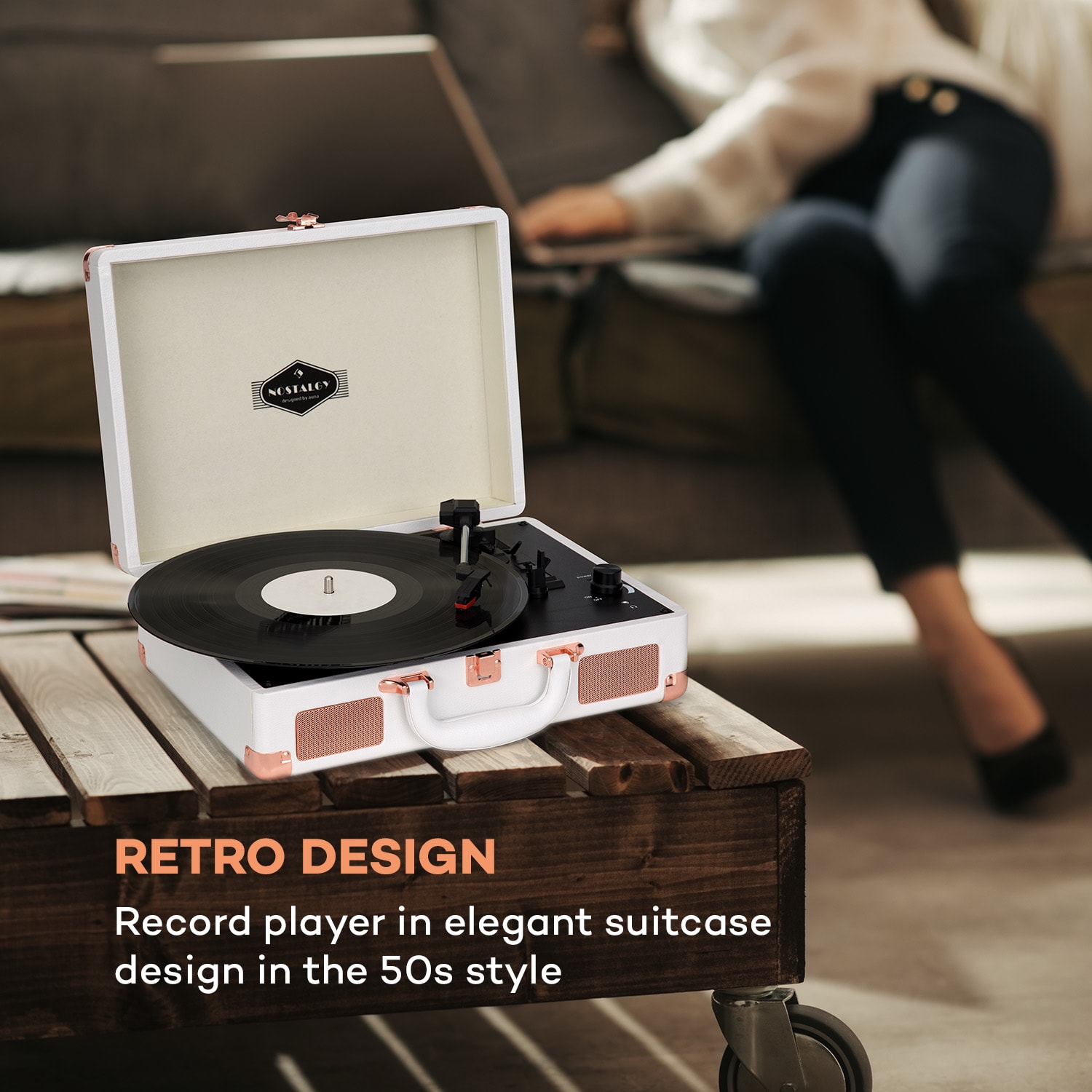 Nostalgy by auna Peggy Sue retro gramofón platne USB AUX biela/ružovo-zlatá