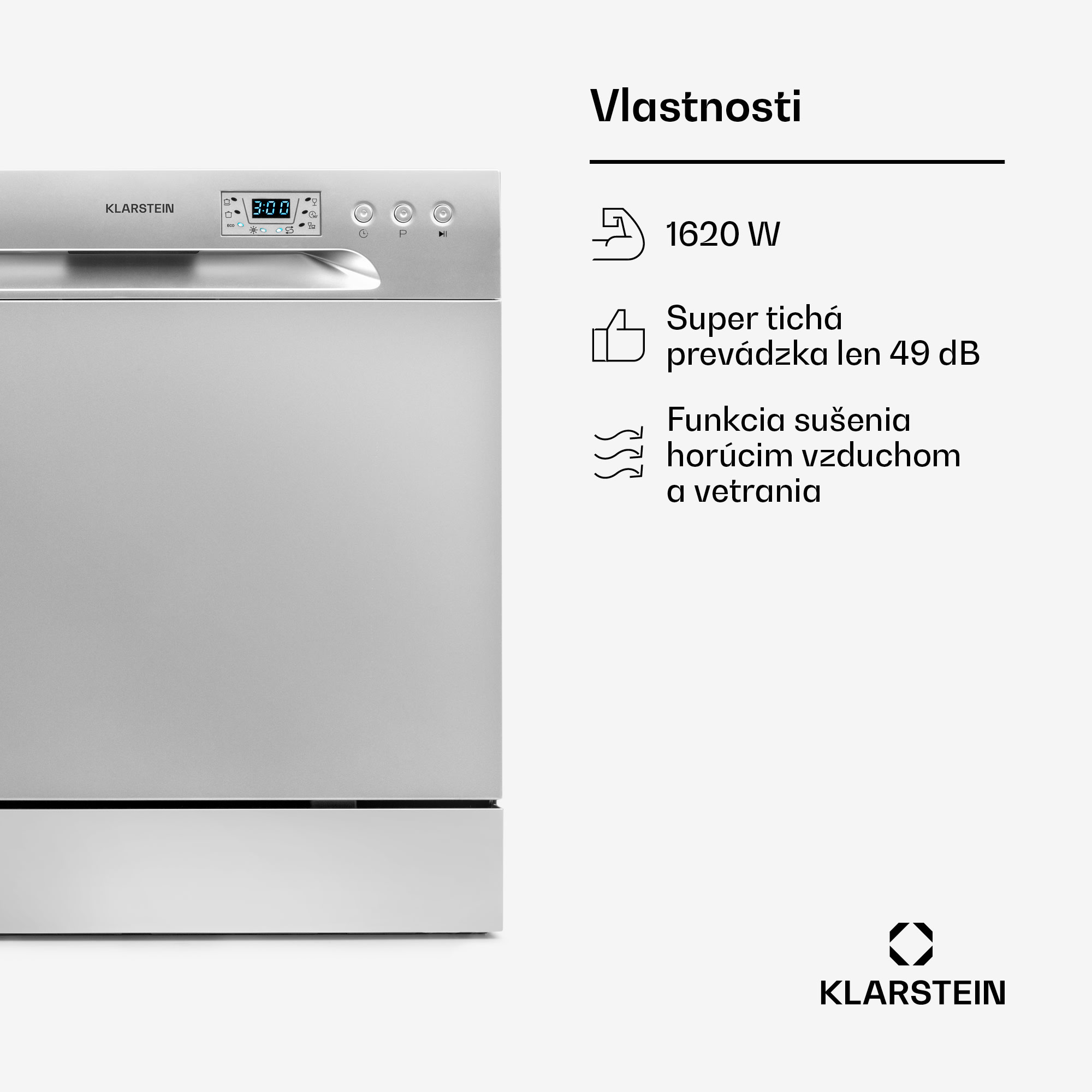 Klarstein Amazonia 8, umývačka riadu, 1620 W, na 8 súprav riadu, energet. trieda F, 49 dB