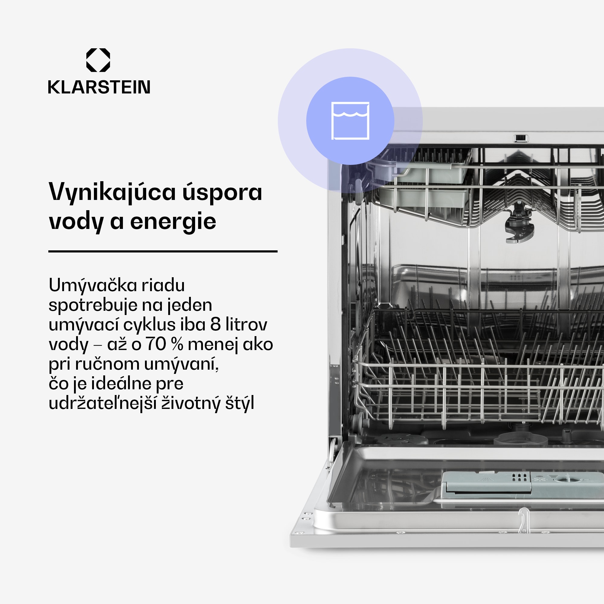 Klarstein Amazonia 8, umývačka riadu, 1620 W, na 8 súprav riadu, energet. trieda F, 49 dB – Obrázok 4