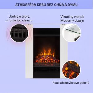 Klarstein Studio-5, elektrický krb, teplovzdušný ventilátor, 900/1800 W, diaľkové ovládanie, biely