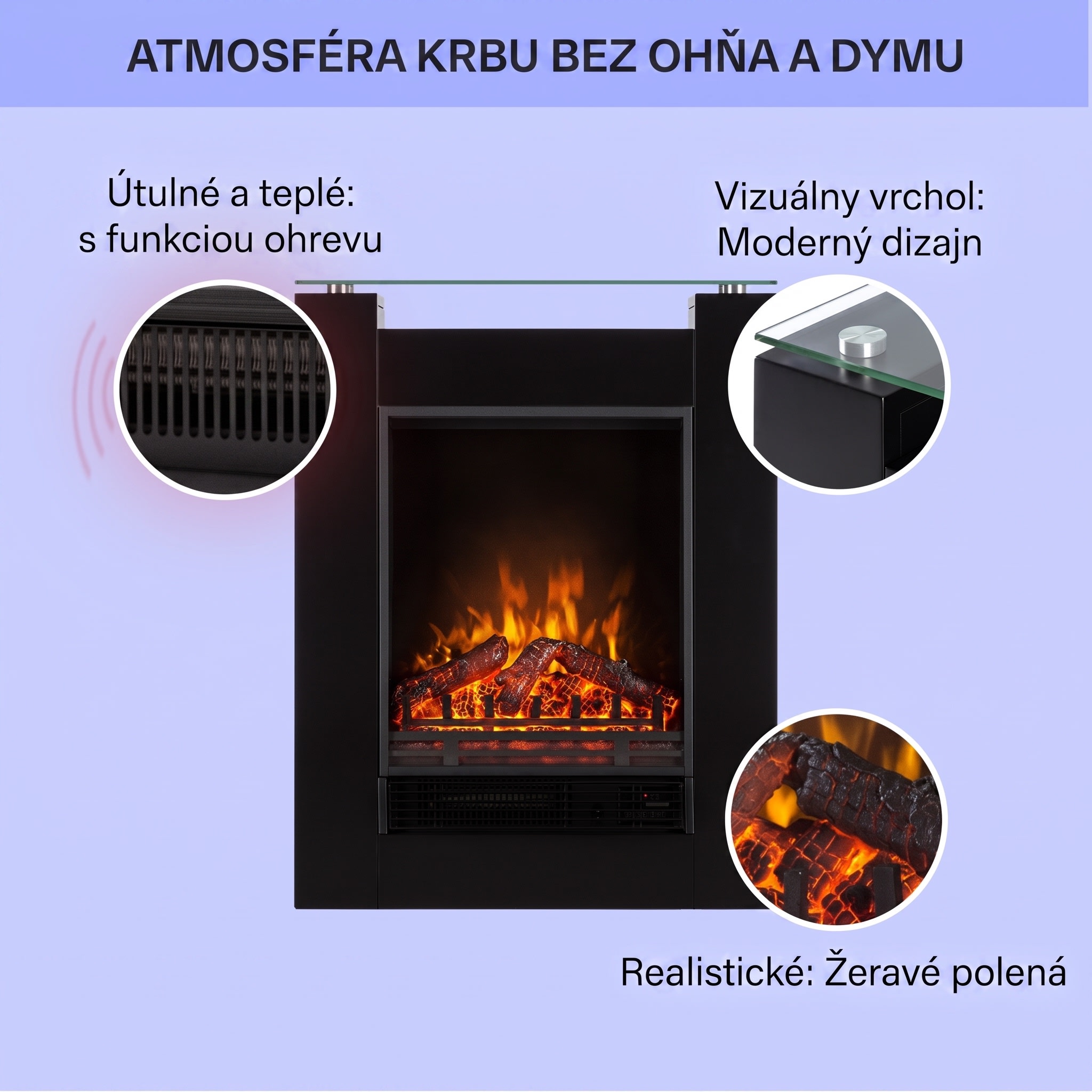 Klarstein Studio-5, elektrický krb, teplovzdušný ventilátor, 900/1800 W, diaľkové ovládanie, čierny