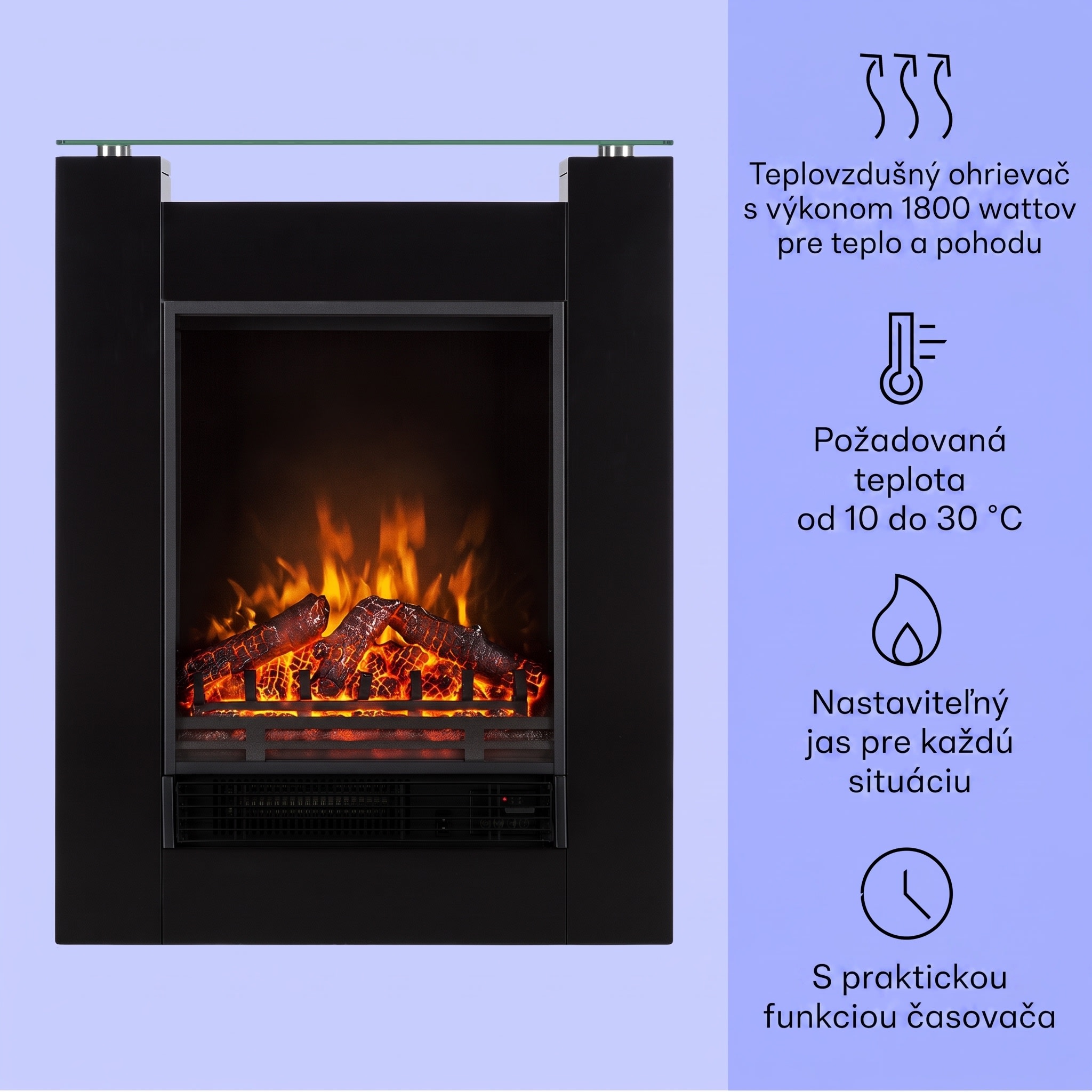 Klarstein Studio-5, elektrický krb, teplovzdušný ventilátor, 900/1800 W, diaľkové ovládanie, čierny – Obrázok 2