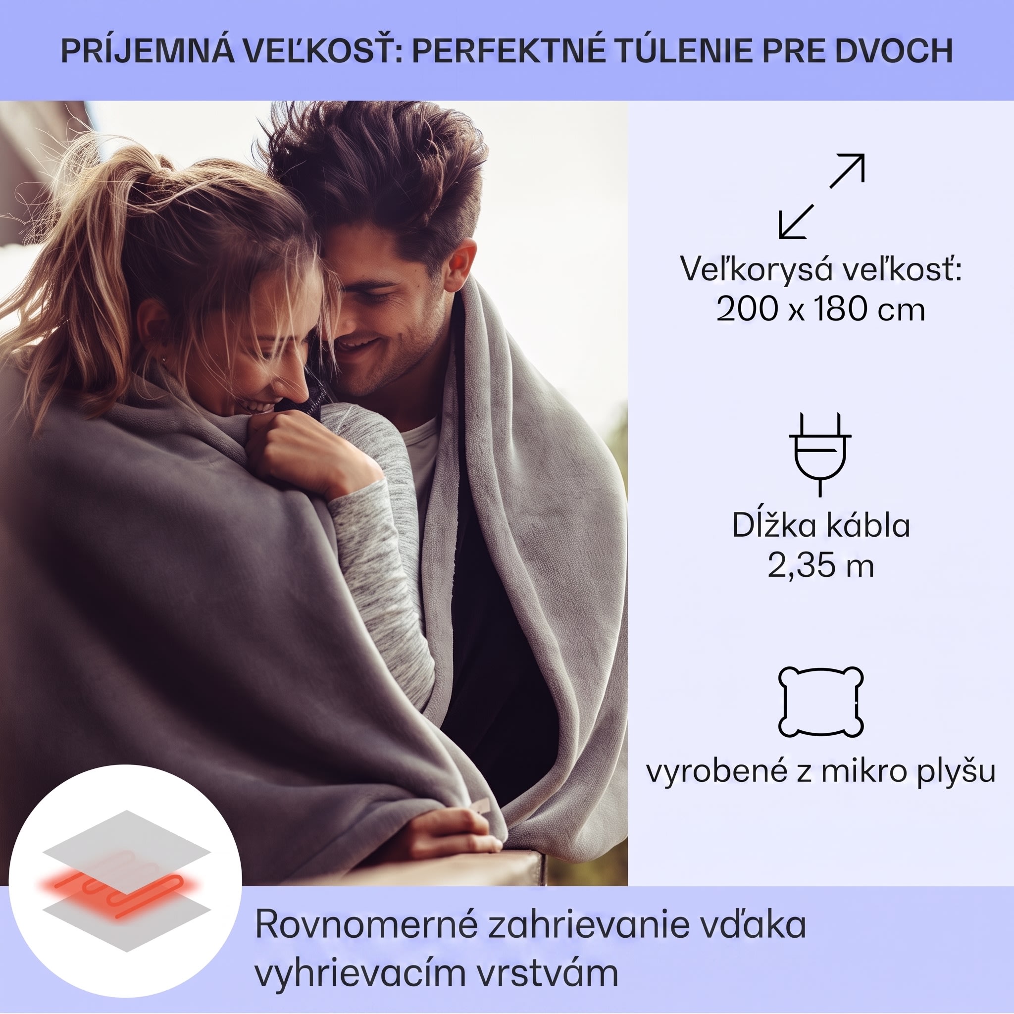 Klarstein Dr. Watson XXL, vyhrievacia deka, 3 stupne ohrevu, prateľná, 200 x 180 cm, mikroplyš – Obrázok 4