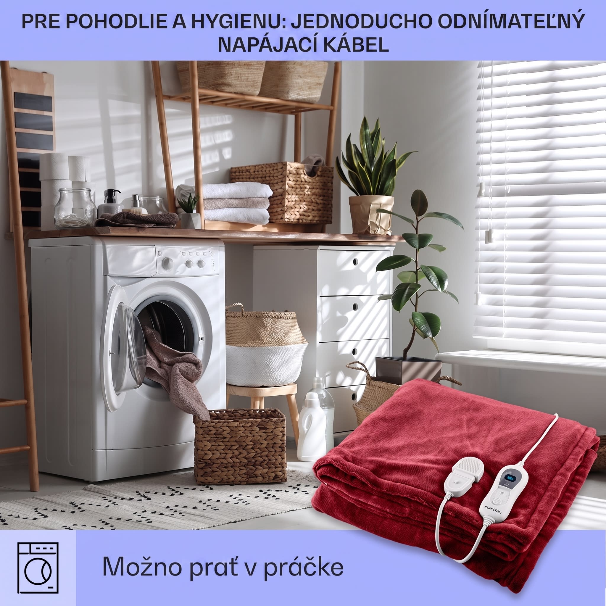 Klarstein Dr. Watson XL, vyhrievacia deka, 120 W, 180 x 130 cm, prateľná, mikroplyš, vínová – Obrázok 2