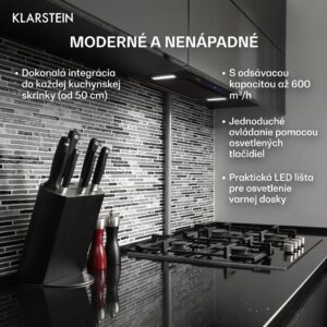 Klarstein Hektor, digestor, 52 cm, vstavaný, 467 m³/h, LED, dotykové ovládanie, sklo, čierny