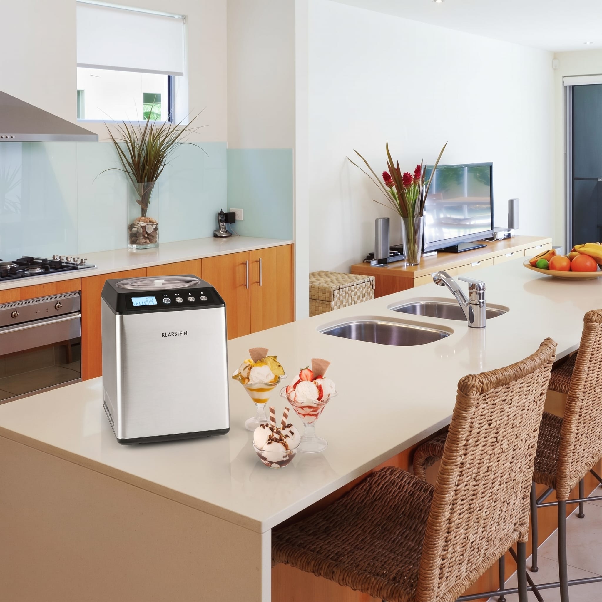 Klarstein Vanilly Sky Family, zmrzlinovač, výrobník zmrzliny a mrazeného jogurtu, 250 W, 2,5 l, strieborný