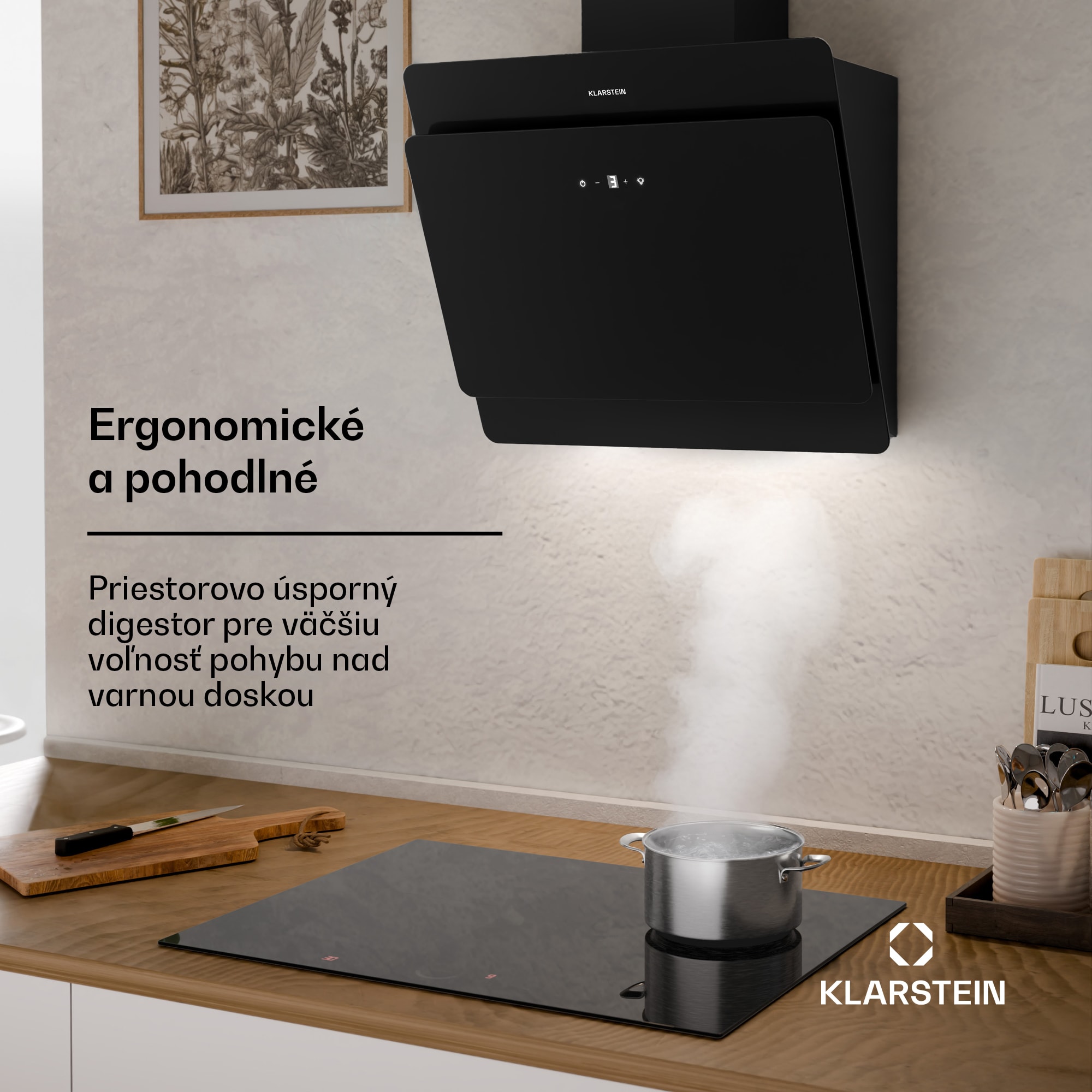 Klarstein Aurica 60, digestor, 60 cm, nástenný, 607 m³/h, LED, dotykové ovládanie, sklo, čierny