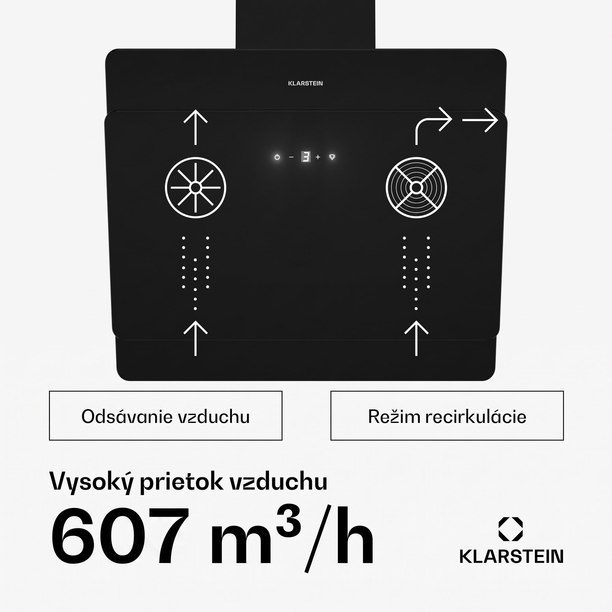 Klarstein Aurica 60, digestor, 60 cm, nástenný, 607 m³/h, LED, dotykové ovládanie, sklo, čierny – Obrázok 2