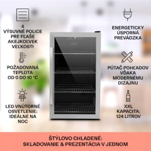 Klarstein Beersafe 4XL, chladnička, 124 l, 0-10°C, sklo, energet. trieda G, nehrdzavejúca oceľ