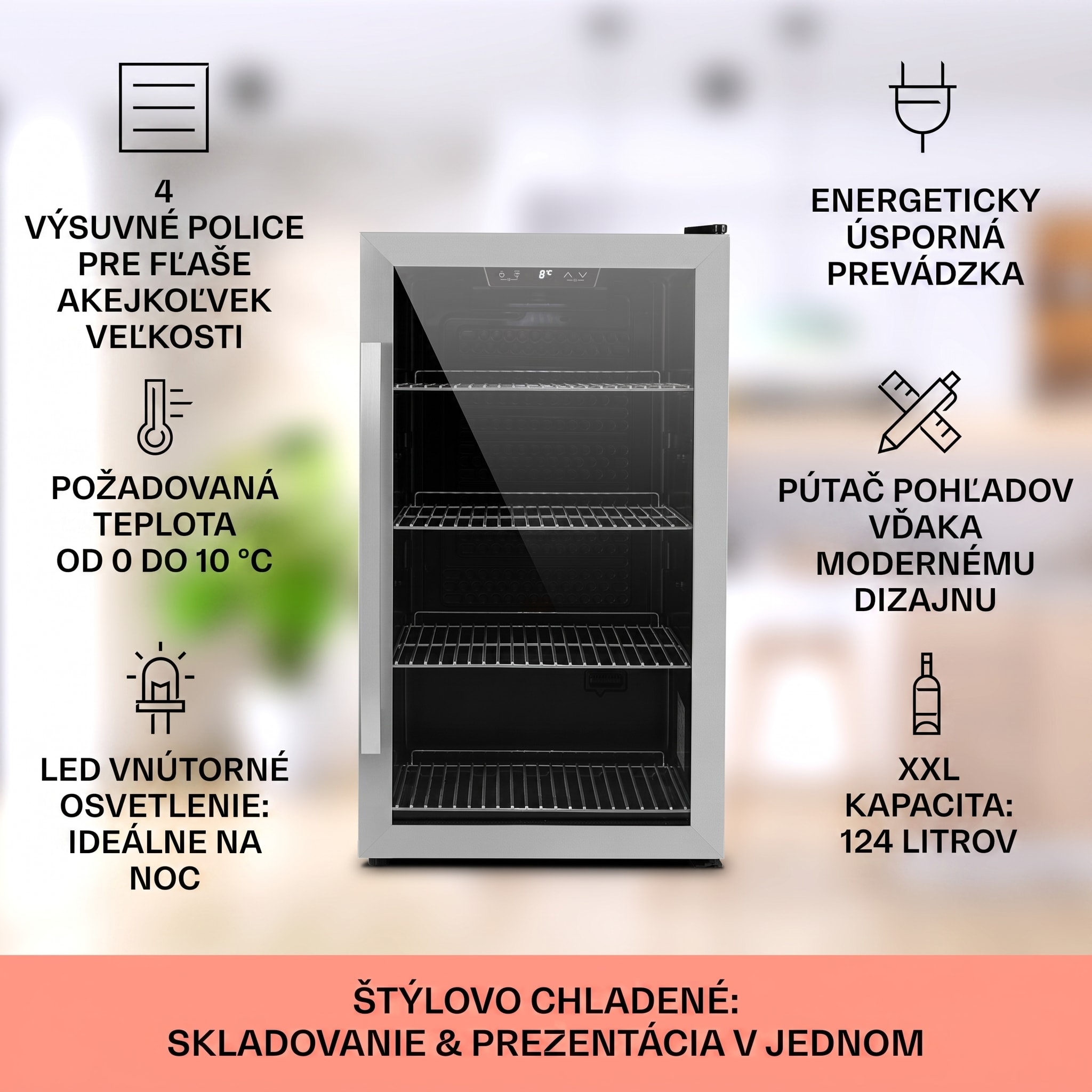 Klarstein Beersafe 4XL, chladnička, 124 l, 0-10°C, sklo, energet. trieda G, nehrdzavejúca oceľ