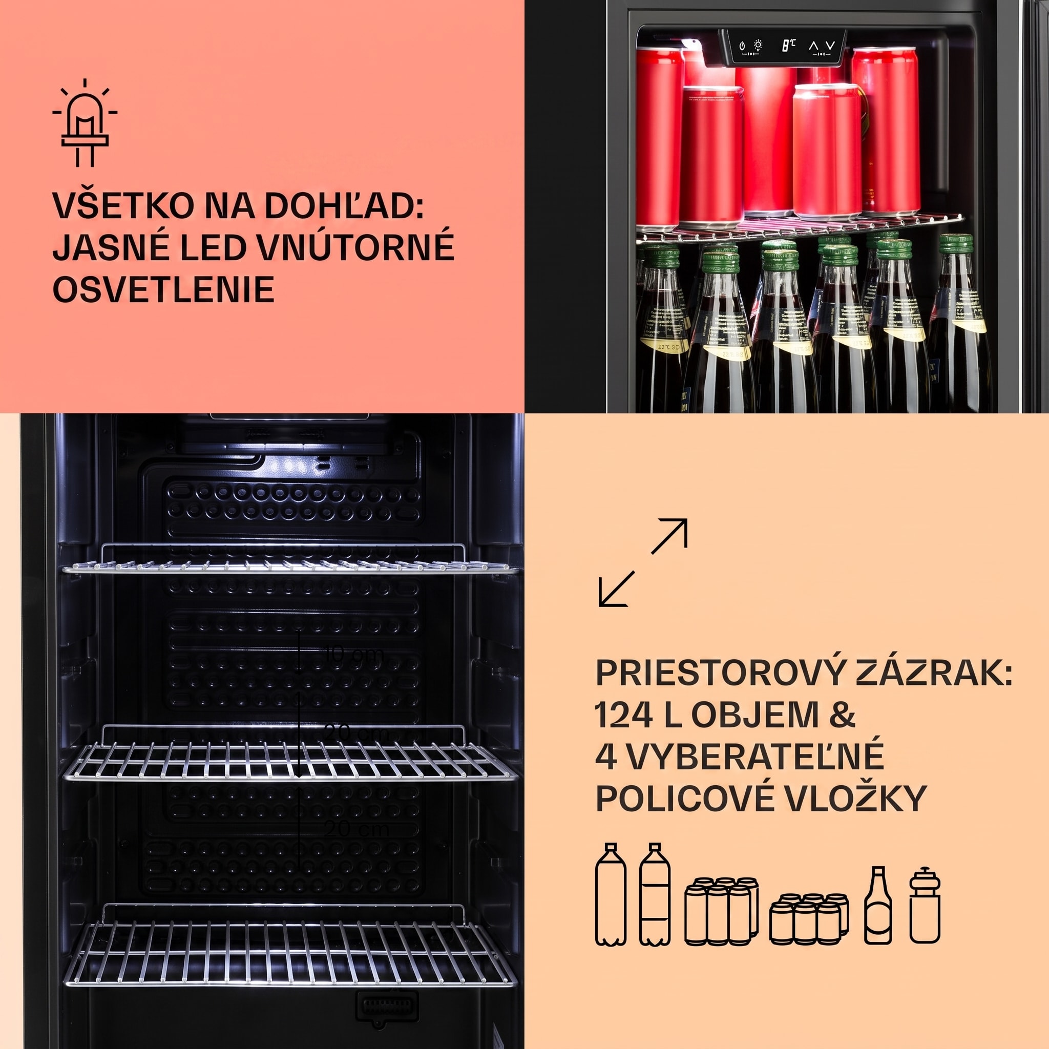 Klarstein Beersafe 4XL, chladnička, 124 l, 0-10°C, sklo, energet. trieda G, nehrdzavejúca oceľ – Obrázok 3