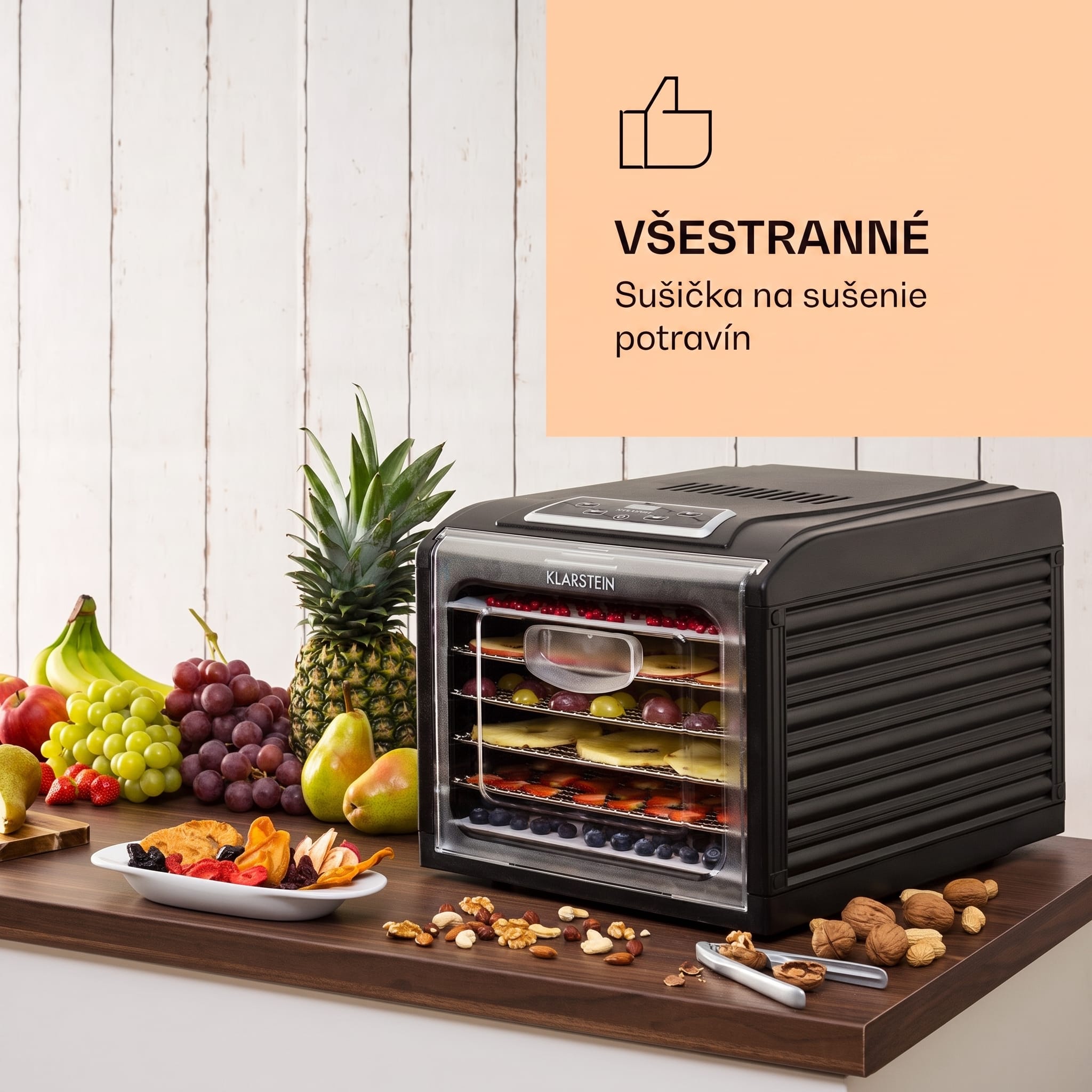 Klarstein Fruit Jerky Plus 6, sušička ovocia, 420-500 W, časovač, 6 poschodí, čierna