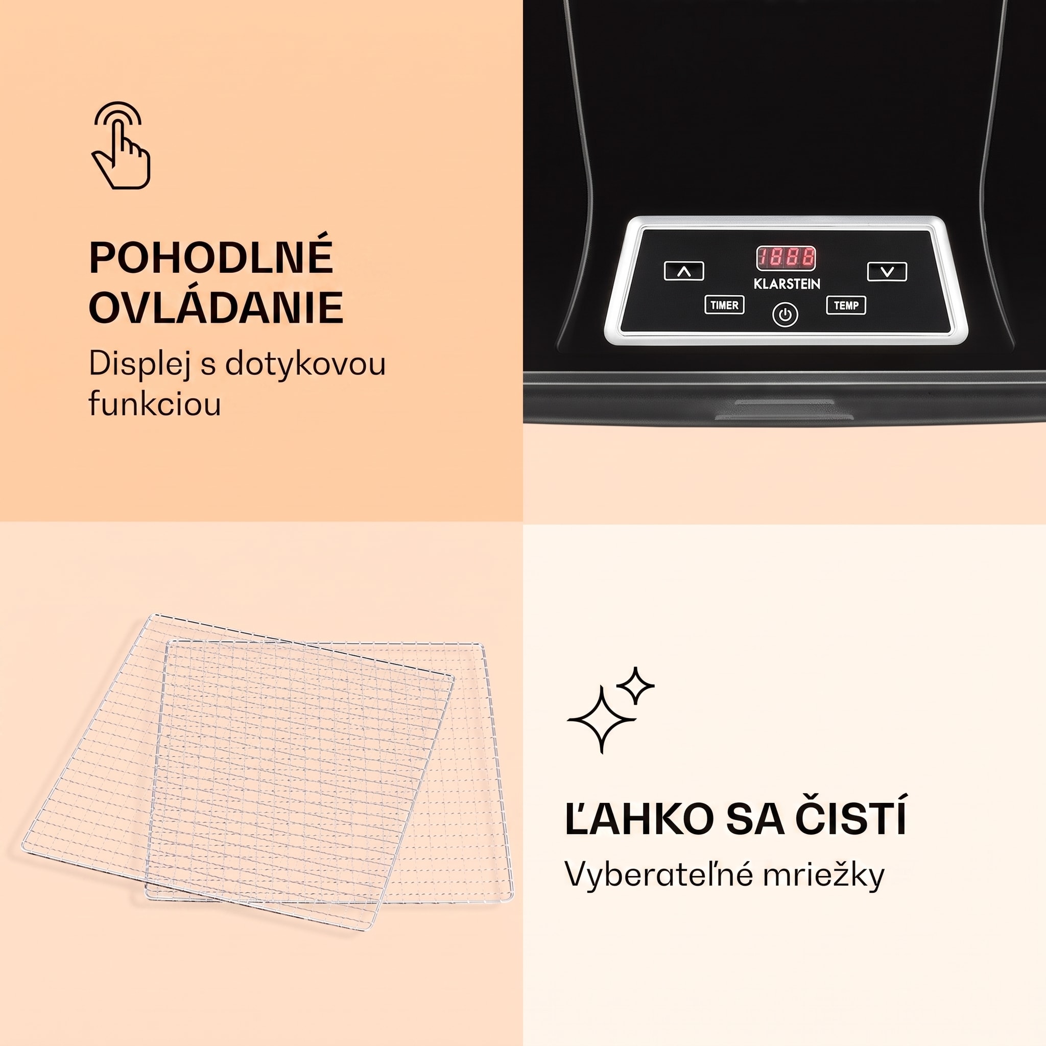 Klarstein Fruit Jerky Plus 6, sušička ovocia, 420-500 W, časovač, 6 poschodí, čierna – Obrázok 3