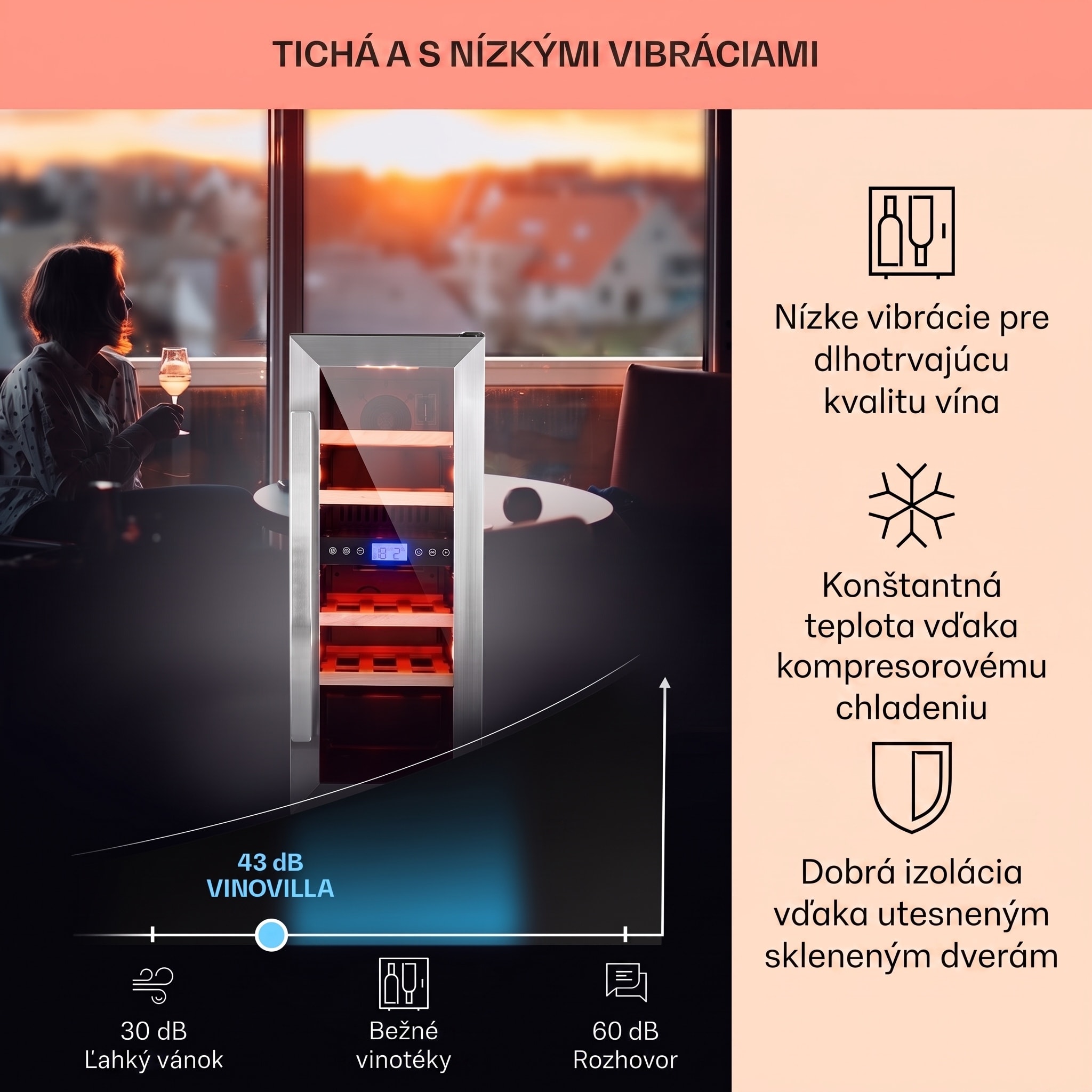 Klarstein Vinovilla Duo 17, dvojzónová vinotéka, 53 l, 17 fliaš, 3-farebné LED osvetlenie, sklenené dvierka – Obrázok 3